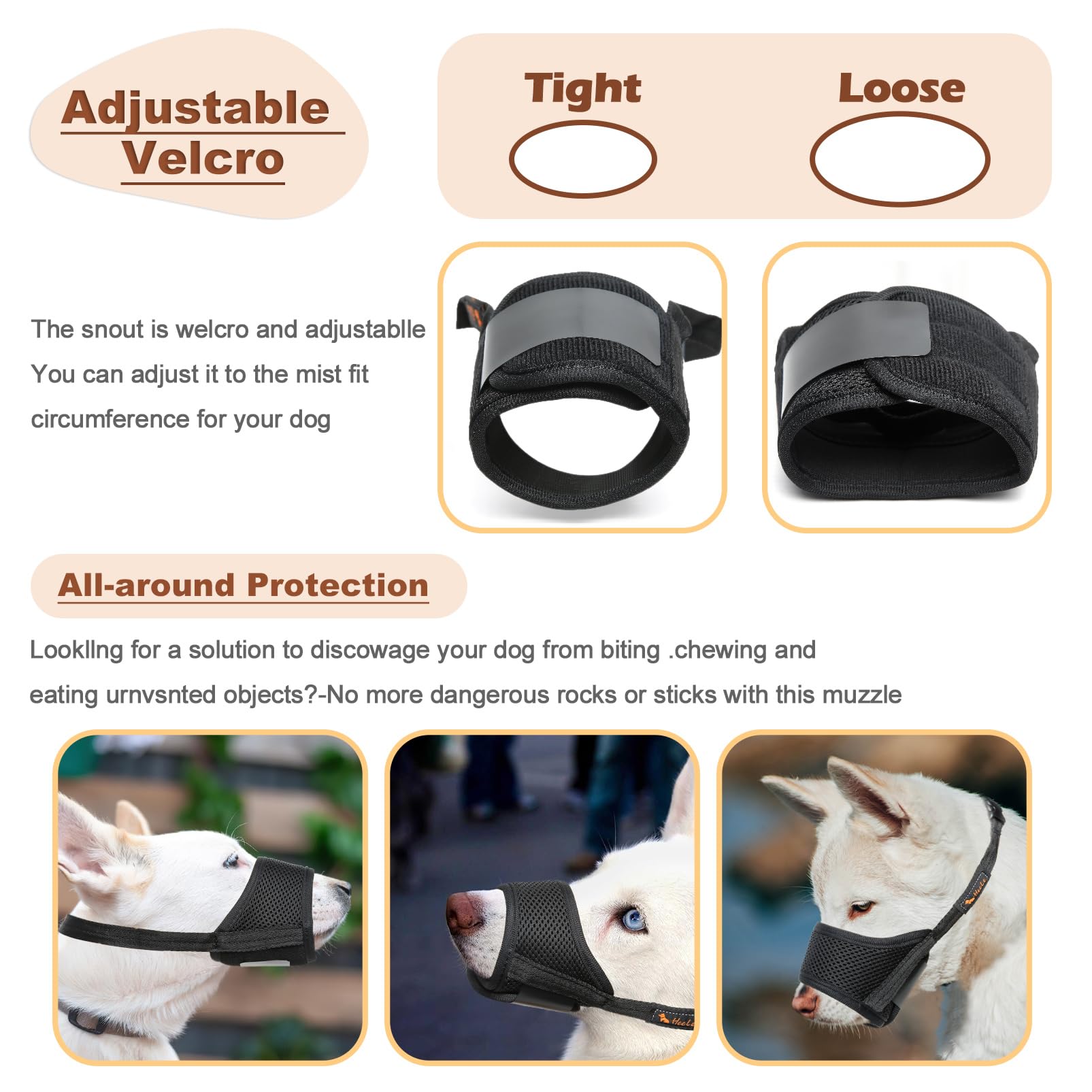 HEELE dog muzzle interior padding adds comfort during wear.