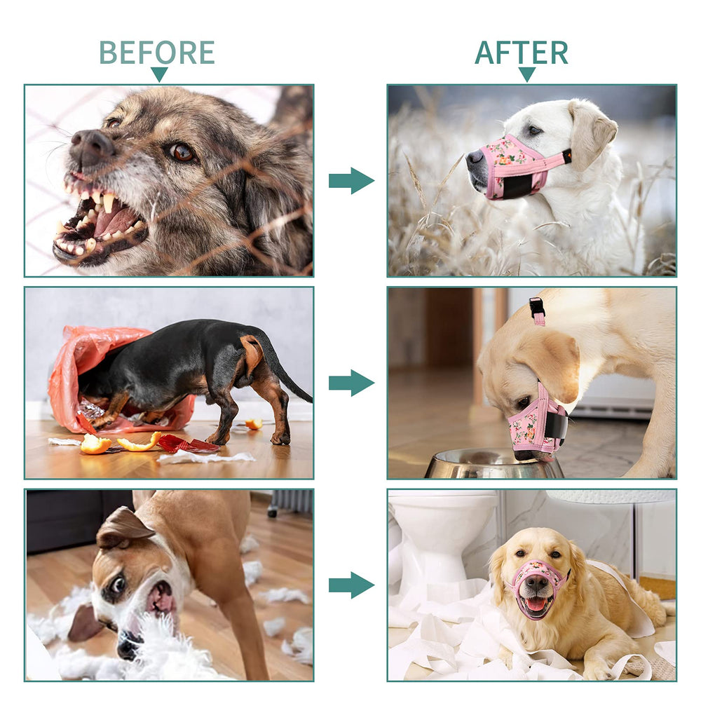 HEELE Dog Muzzle pink flower washable material for simple at-home cleaning.