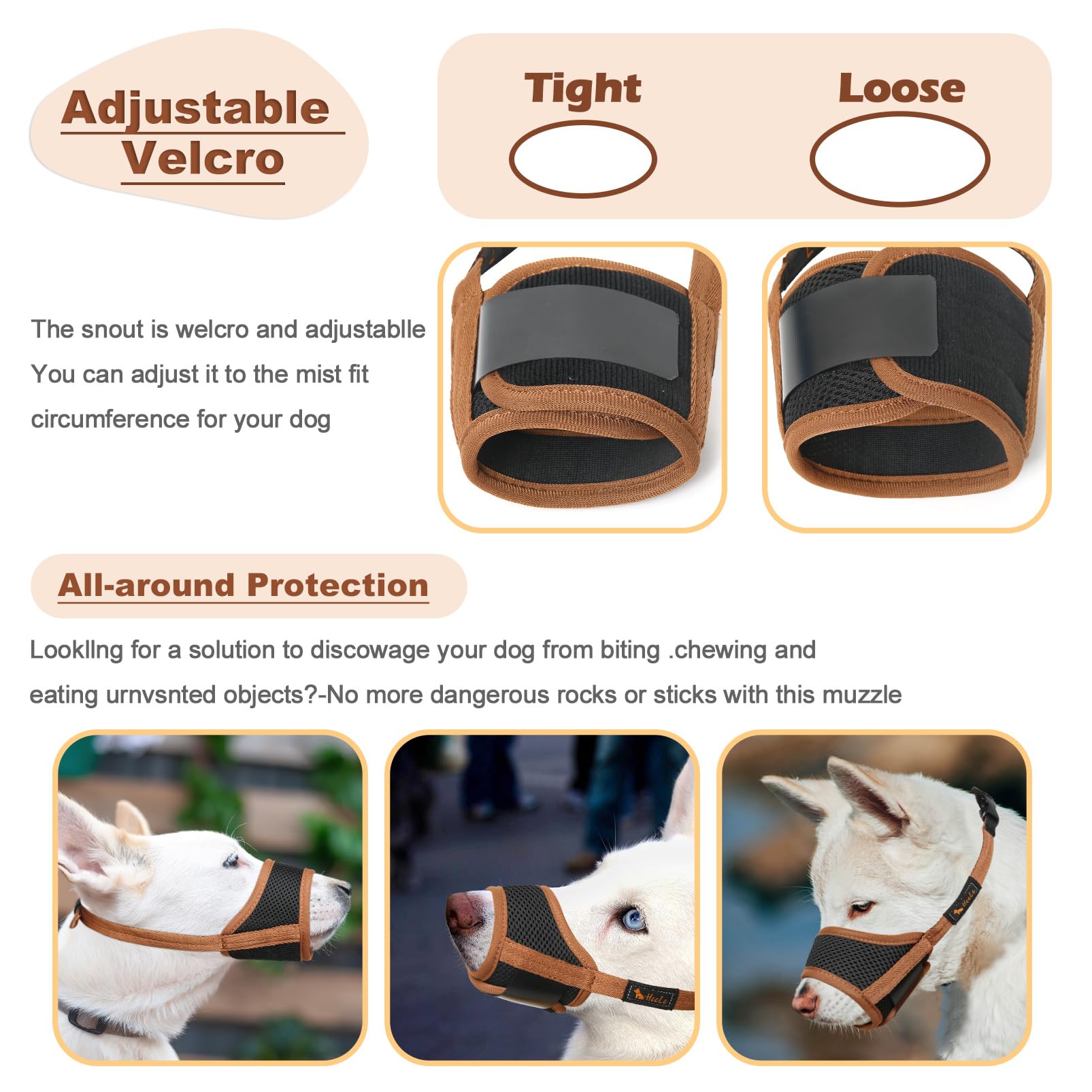 HEELE dog muzzle secure-fit clip for anti-slip stability.