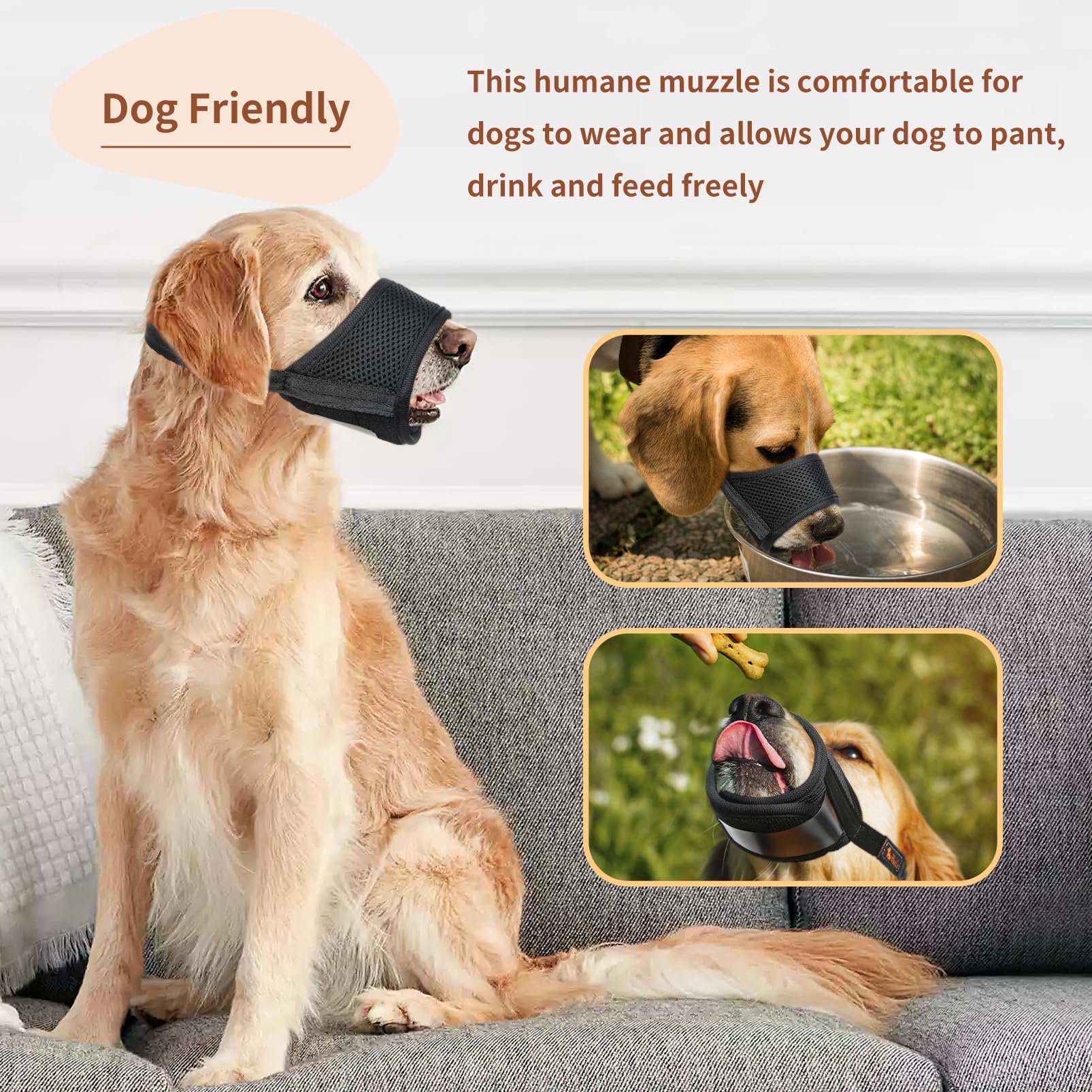 HEELE dog muzzle soft-padding-inside for gentle contact.