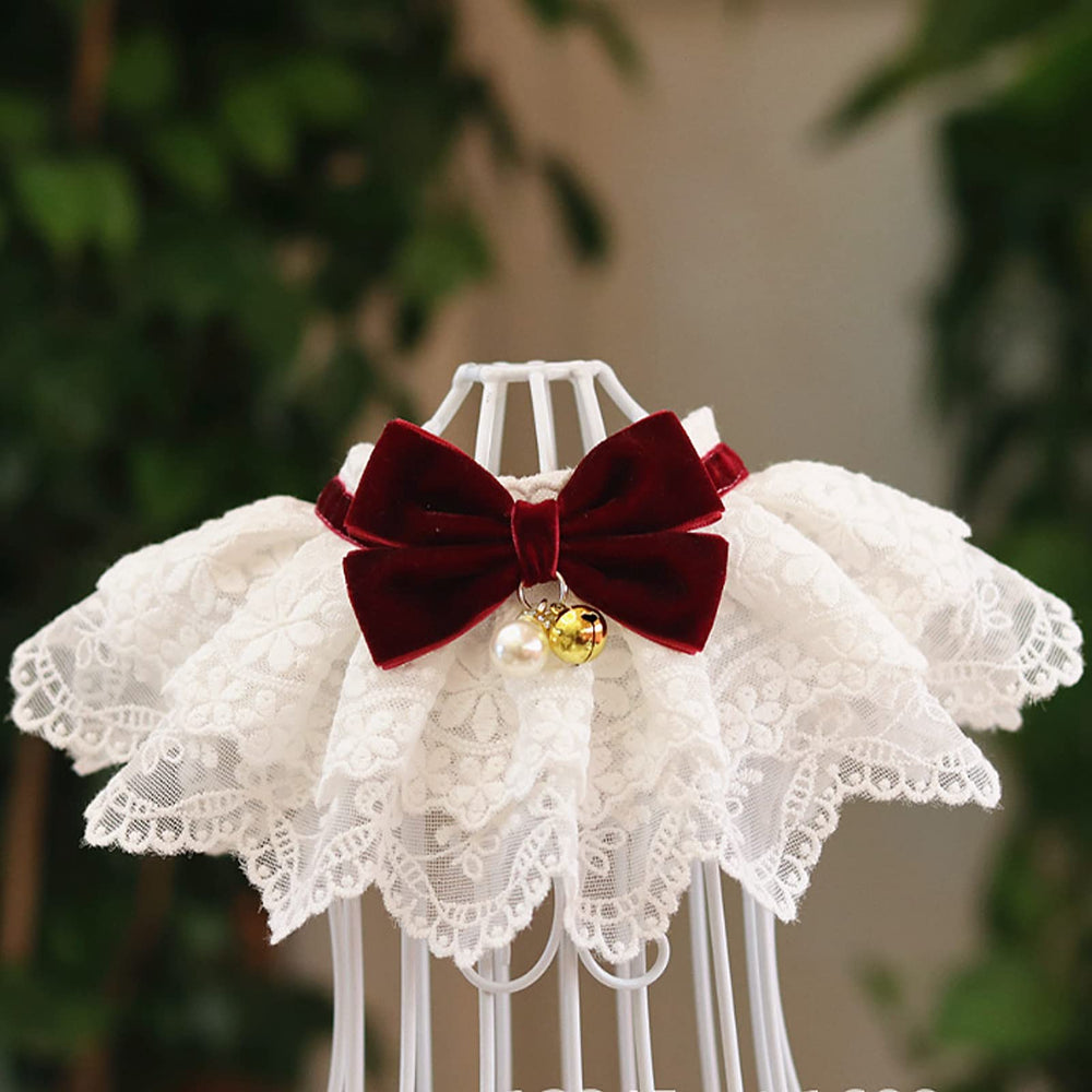 HEEPDD Cat Lace Bib Collar with Bow side view for everyday pet fashion