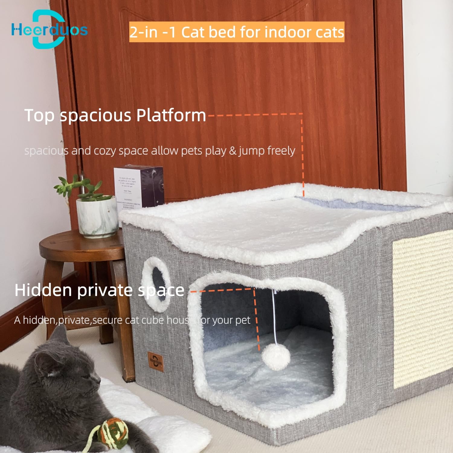 Heerduos cat bed indoor cave entry hole for easy entry.