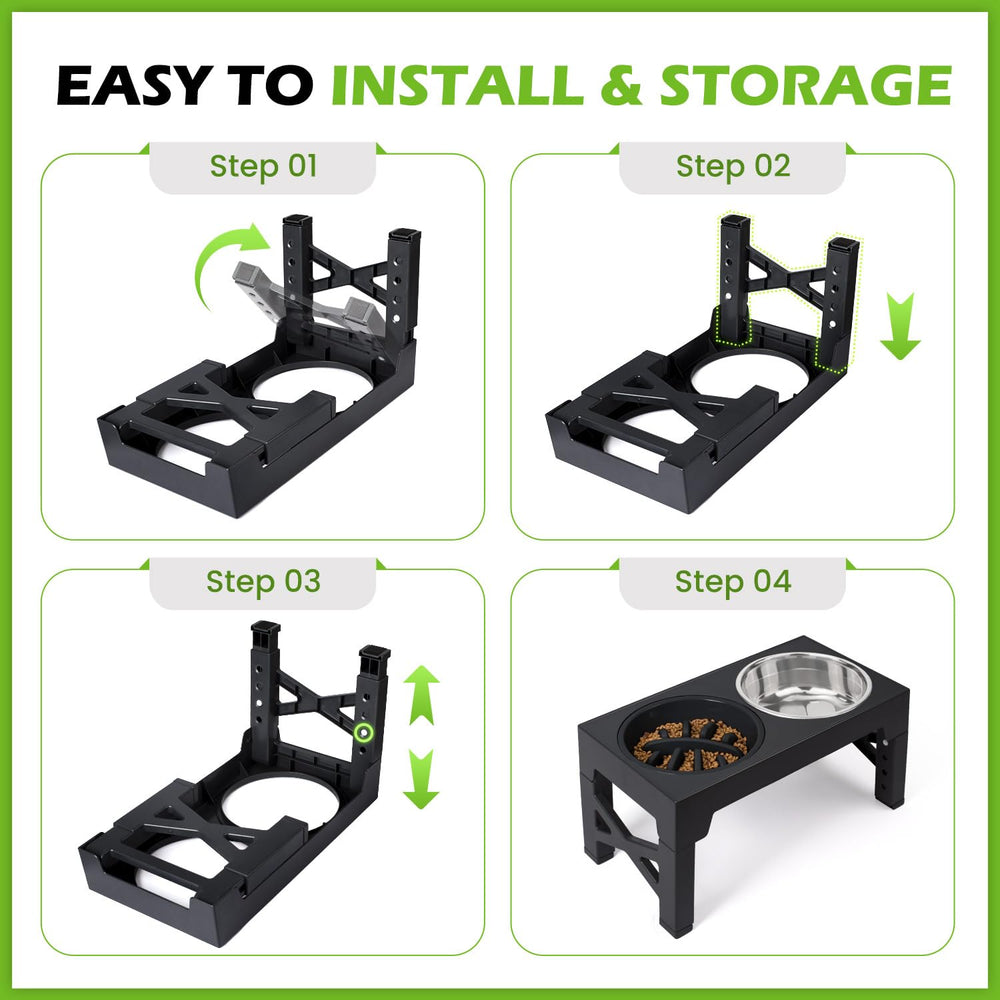 Heeyoo black elevated dog bowls in a modern home setting