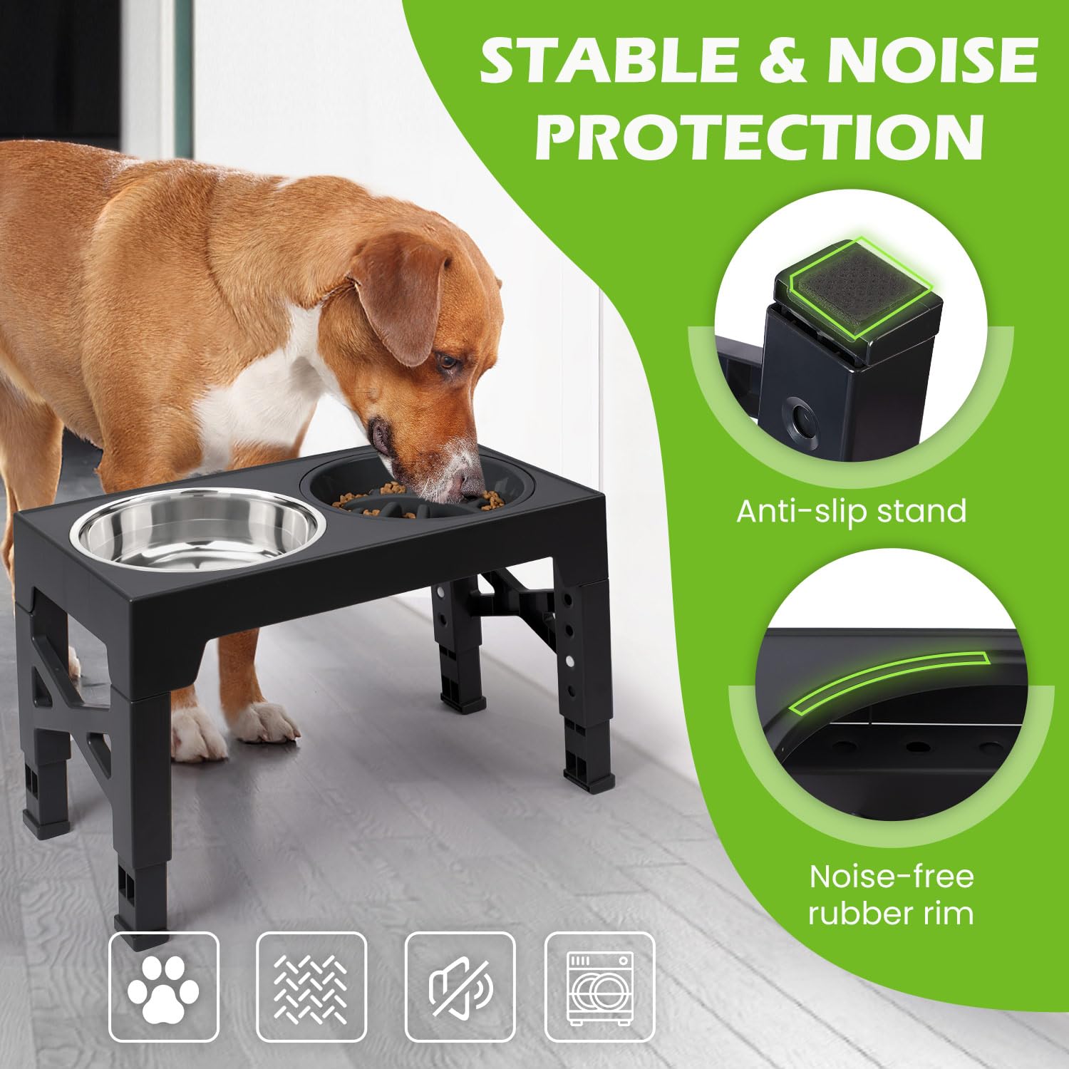Heeyoo dog feeder assembly showing tool-free setup and stand