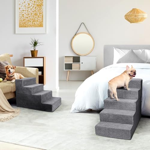 Heeyoo Dog Stairs grey cover close-up reveals durable non-slip texture.