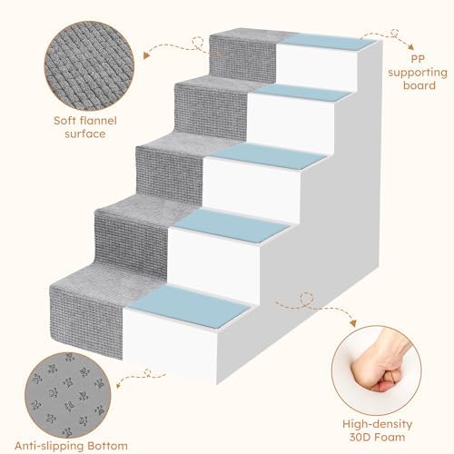 Heeyoo Dog Stairs non-slip bottom keeps climbs stable with rubber dots on floor.