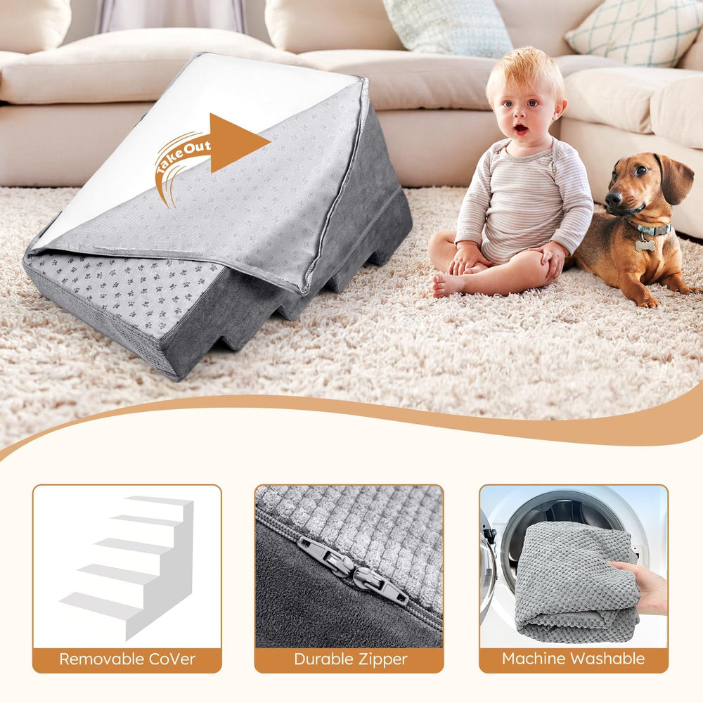 Heeyoo Dog Stairs washable cover demonstrates easy cleaning and maintenance.