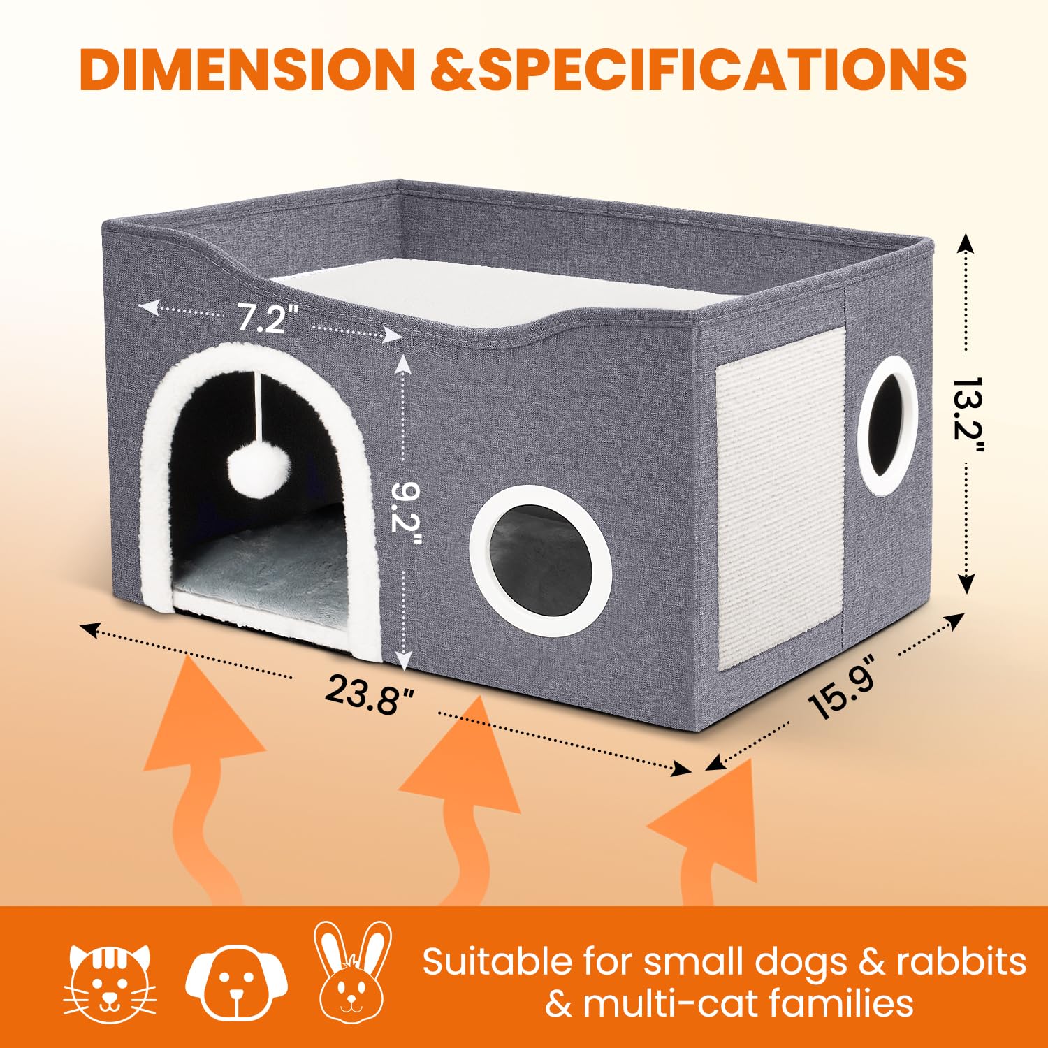 Heeyoo heated cat bed with cave interior highlighting roomy, cozy space for lounging.