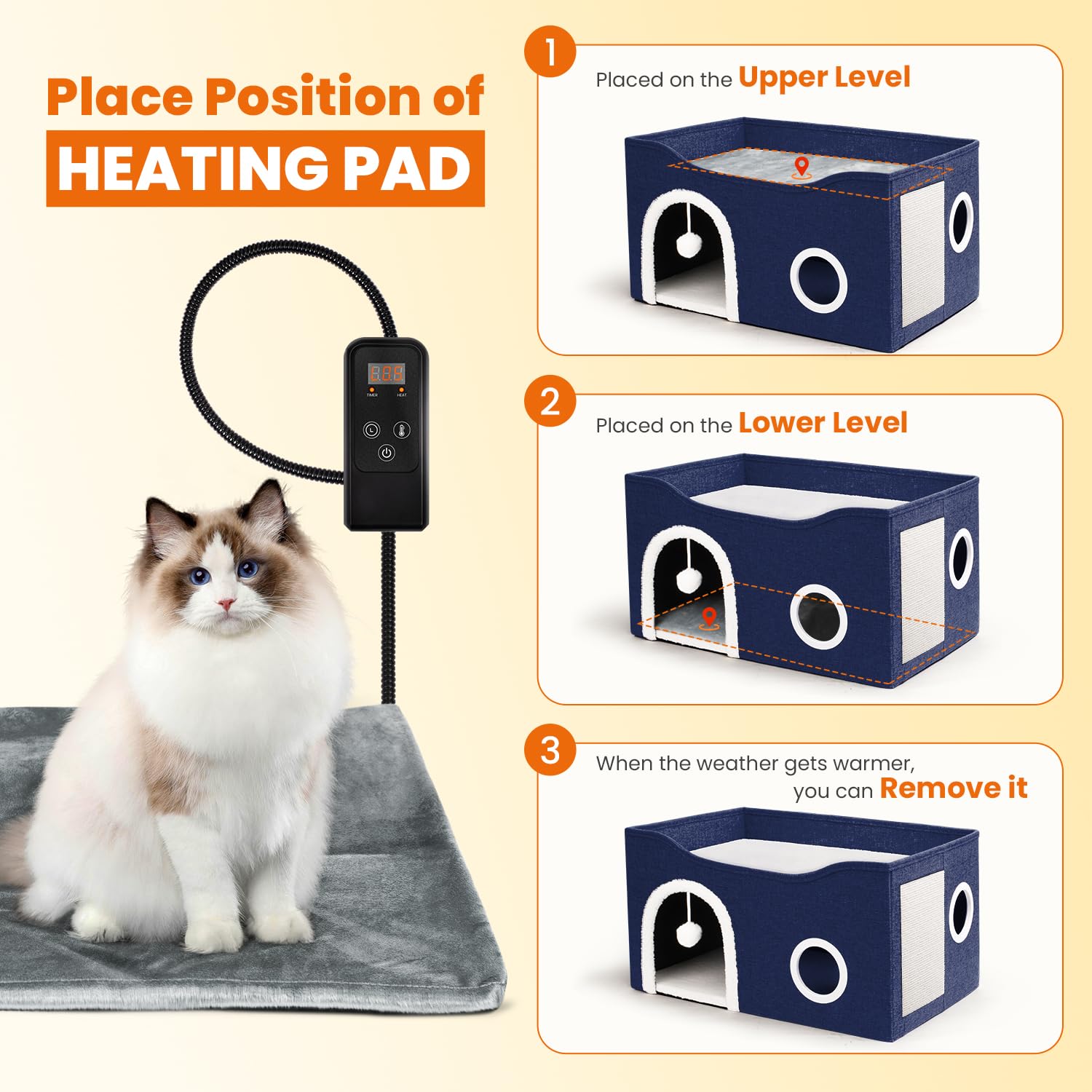 Heeyoo Indoor Heated Cat House plush hanging ball invites interactive play