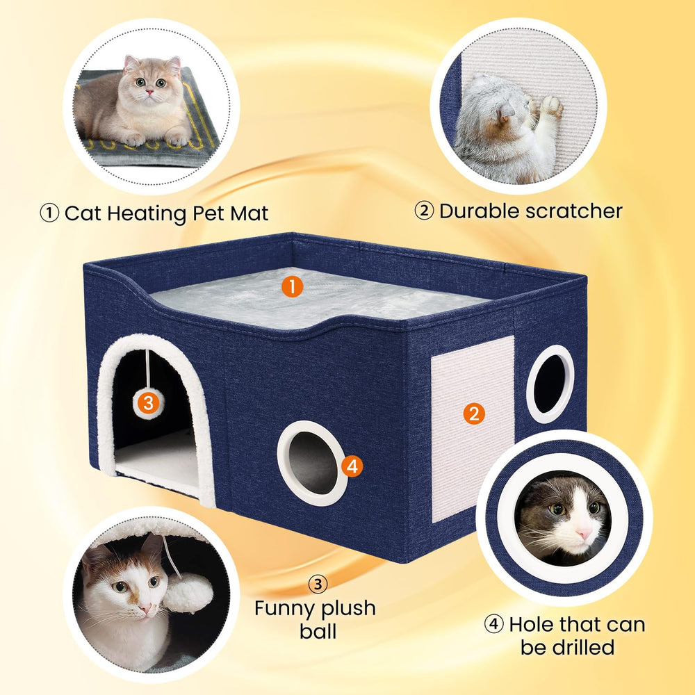 Heeyoo Indoor Heated Cat House thermostat control highlights precise warmth