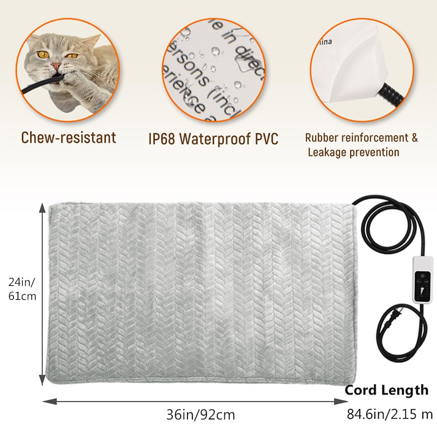 Heeyoo Pet Heating Pad extended cord emphasizes chew resistance