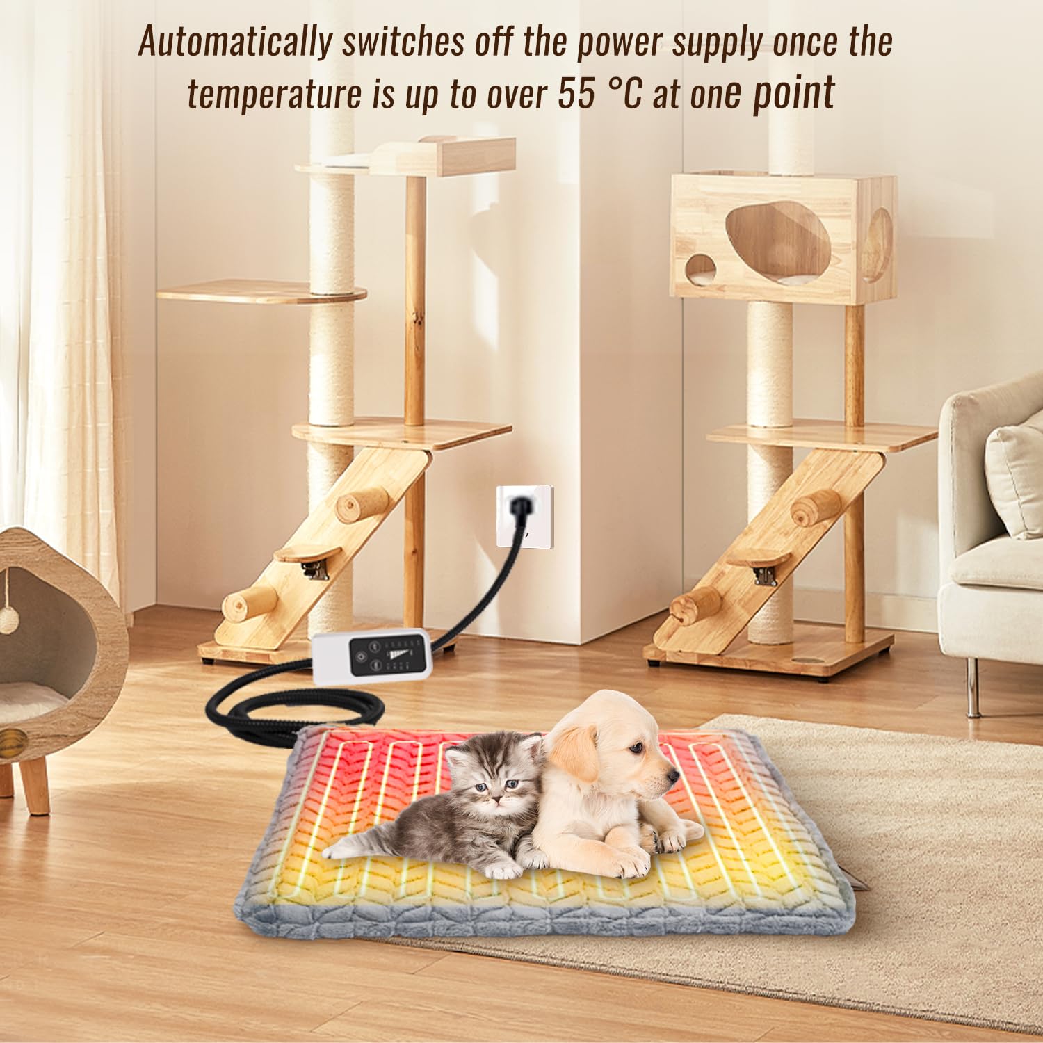 Heeyoo Pet Heating Pad soft plush cover for easy cleaning