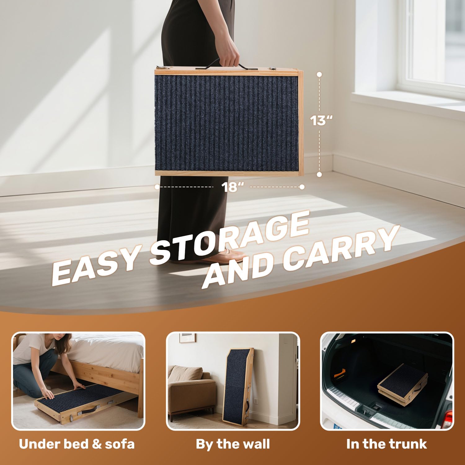 Heeyoo wood dog ramp with 5 level height helps reach higher furniture