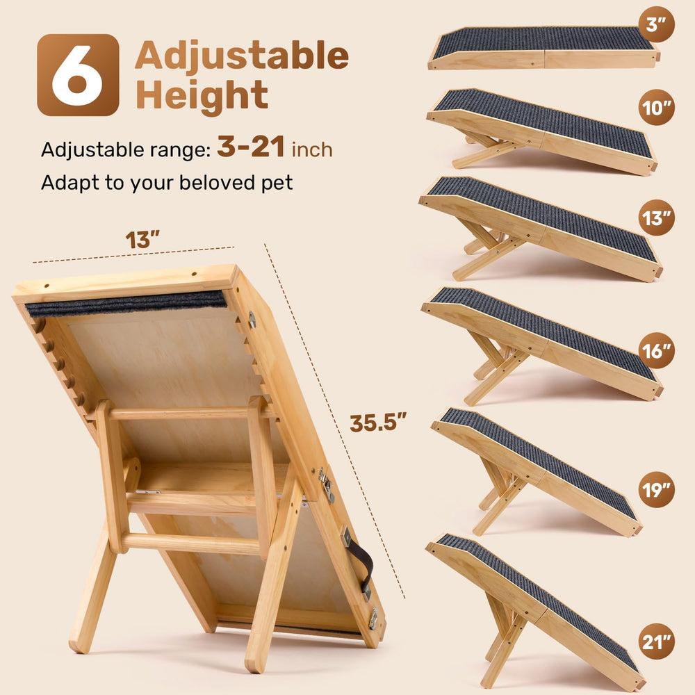Heeyoo wood dog ramp non-slip surface ensures confident climbs for dogs