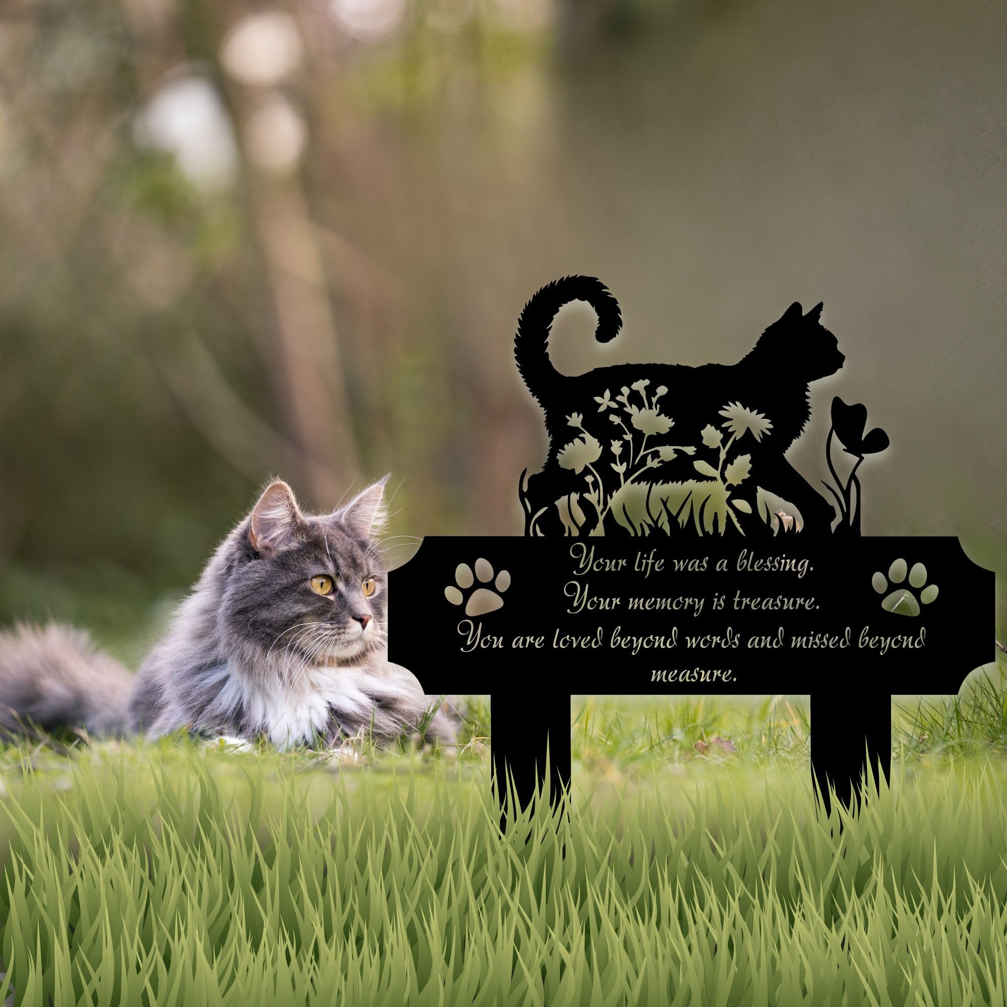 HEGANITS cat grave marker-garden-place suits a flower bed or planter edge.