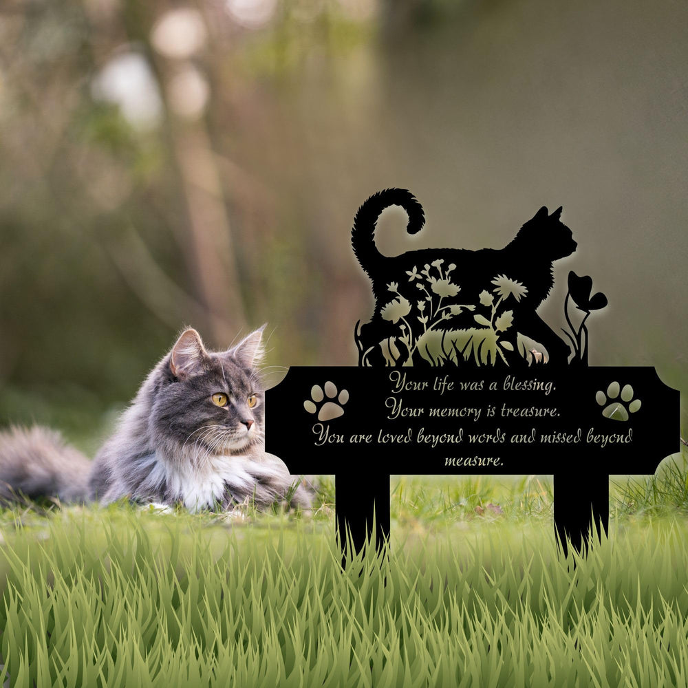 HEGANITS cat grave marker-garden-place suits a flower bed or planter edge.