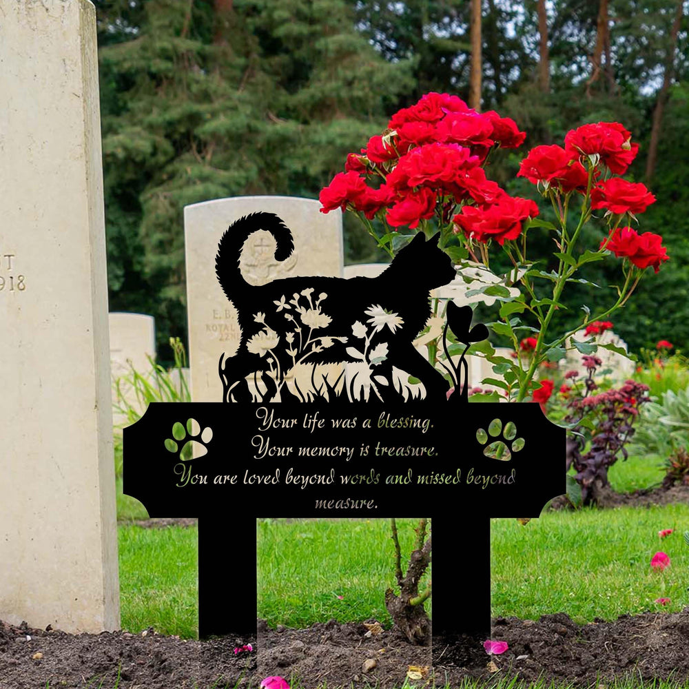 HEGANITS cat grave marker-weatherproof-steel resists rain and sun.