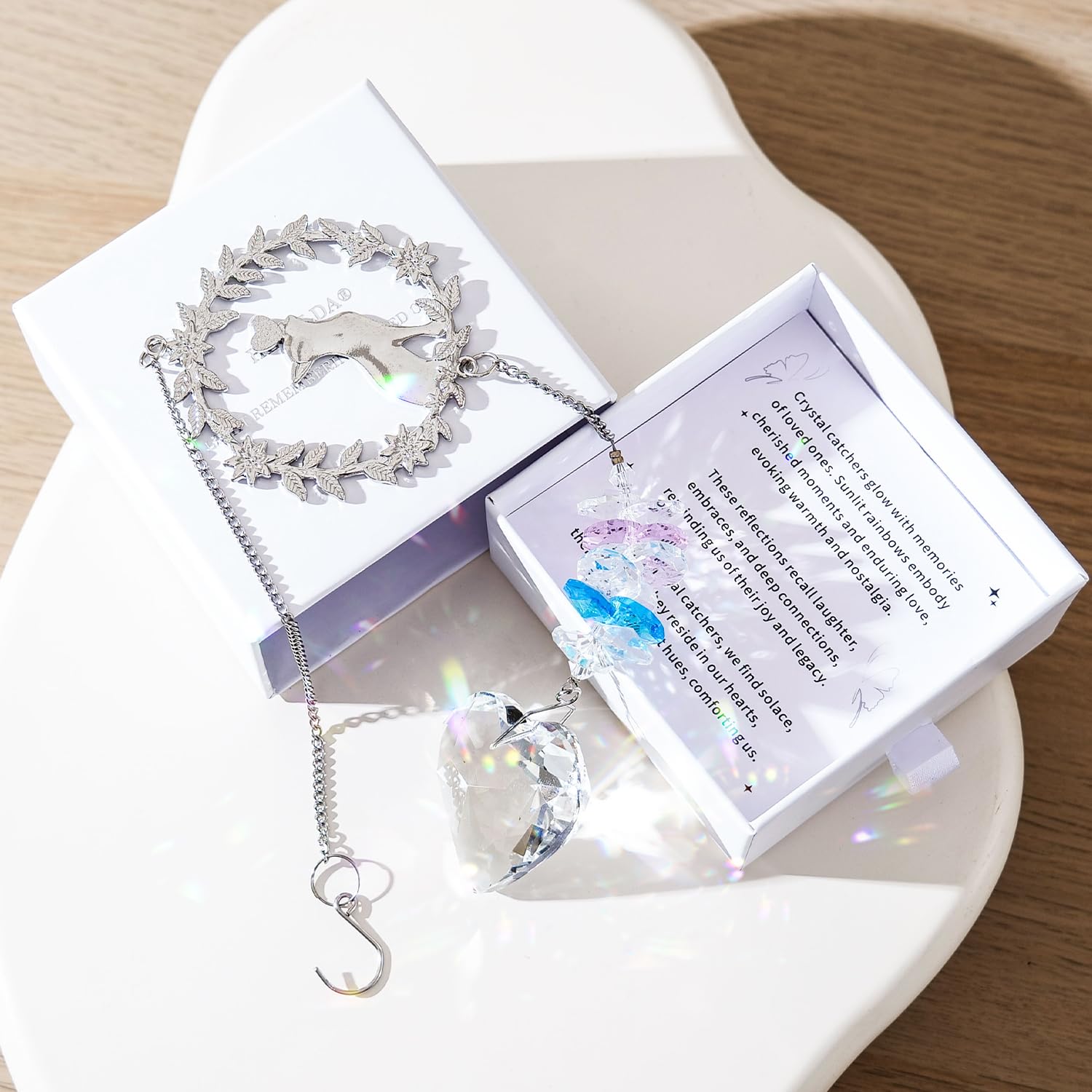 HEGELDA crystal sun catcher complements home decor with reflective light and peace.