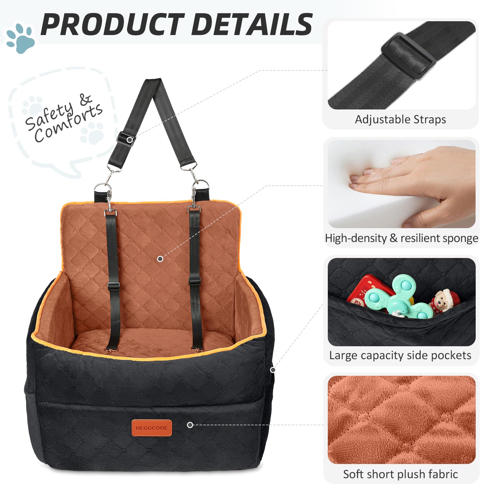 HEGGCOOE car seat with storage pockets keeps essentials organized.