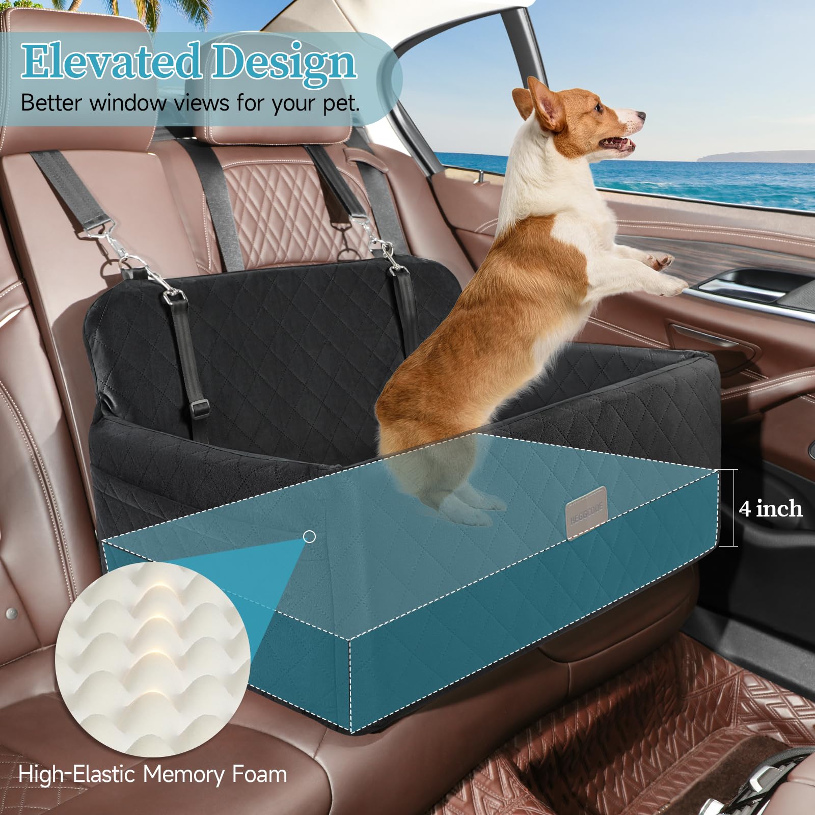 HEGGCOOE dog car seat elevated view helps reduce travel anxiety by letting dogs see outside