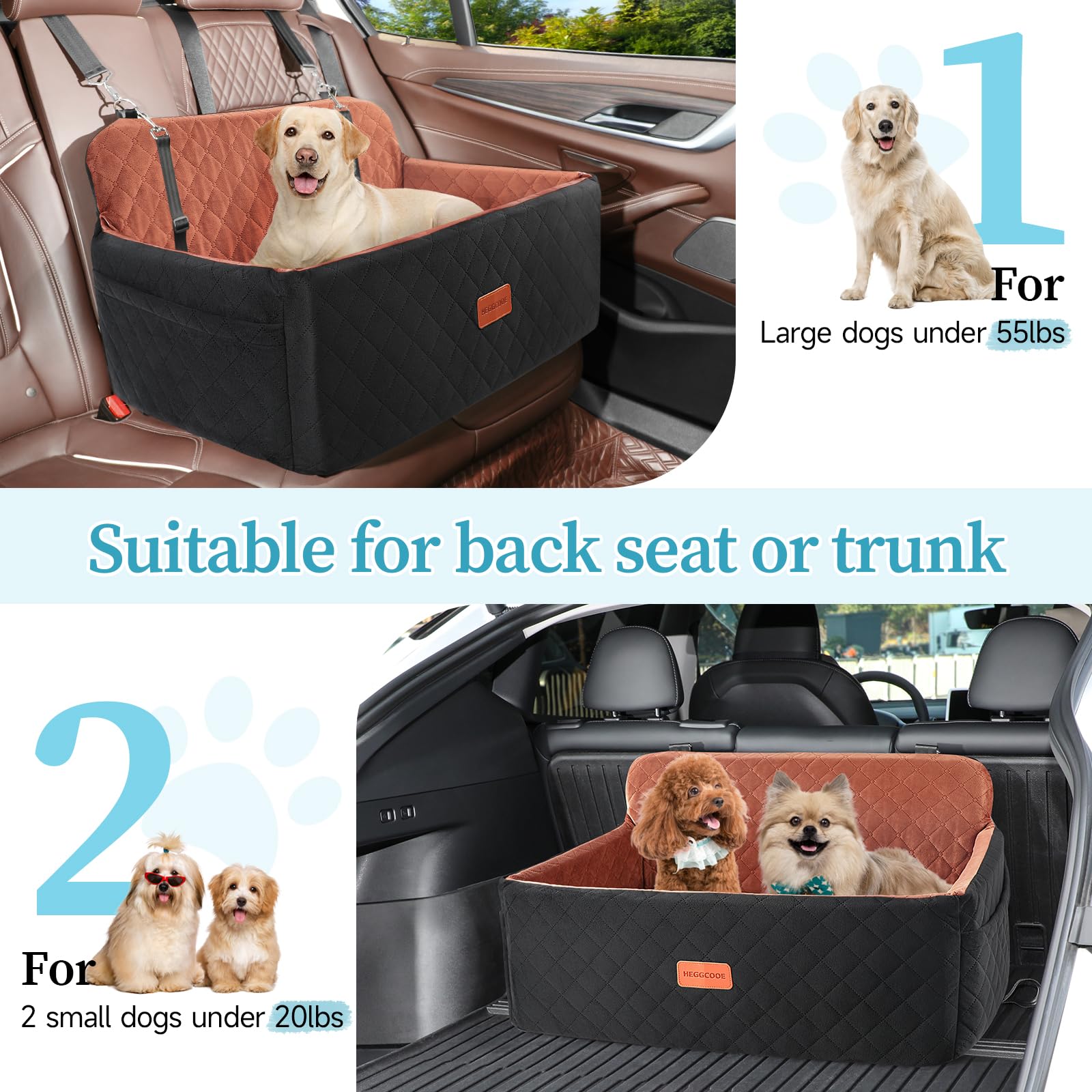 HEGGCOOE dog car seat side pockets store snacks and toys