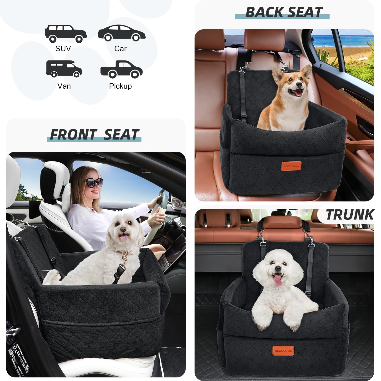 HEGGCOOE plush fabric surface feels soft against paws during rides.