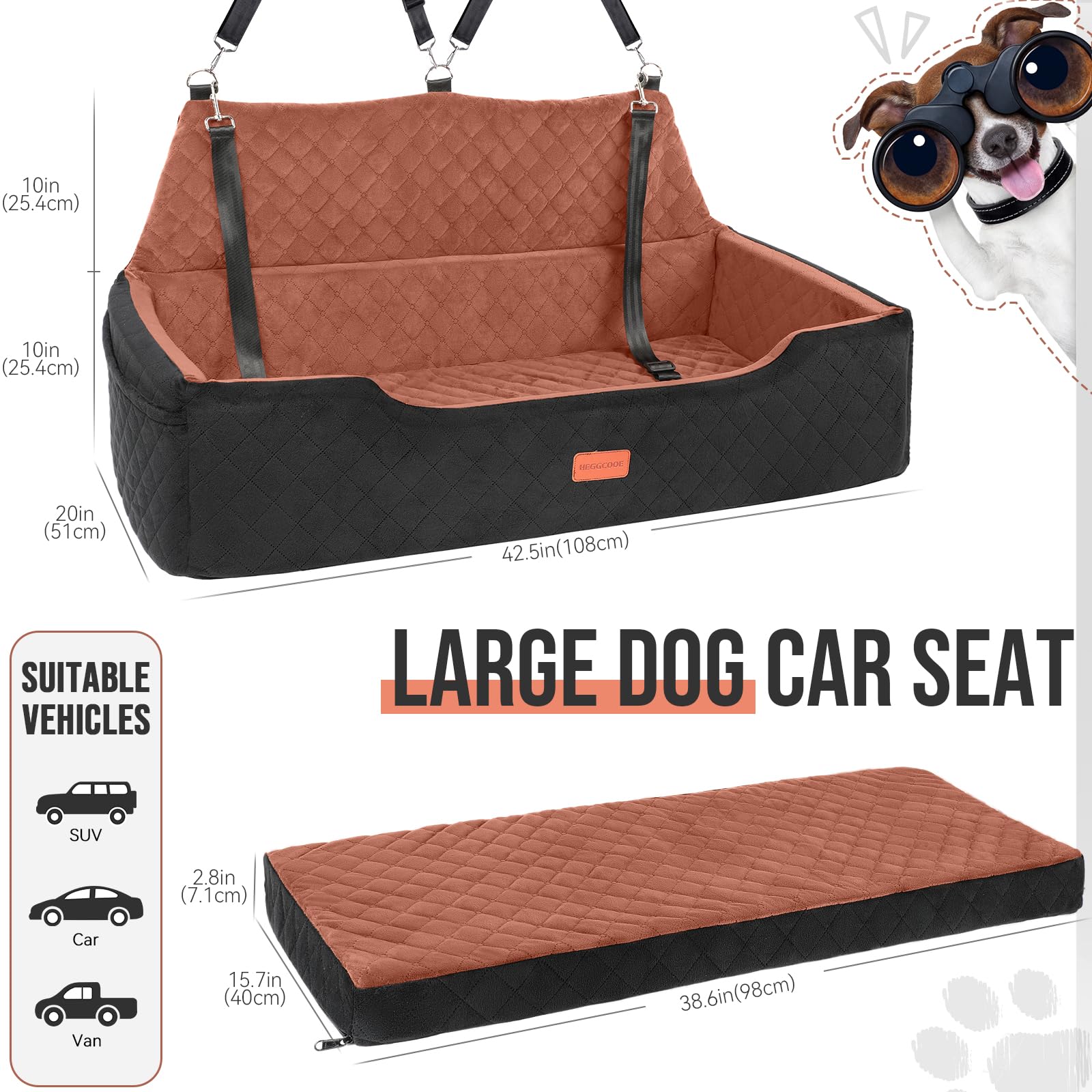 HEGGCOOE dog car seat bottom with non-slip base for secure placement.