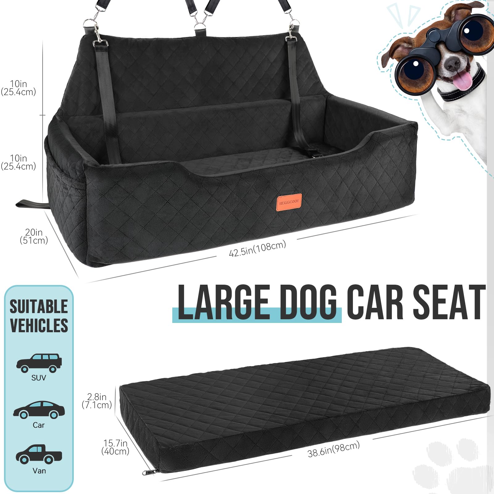 HEGGCOOE large dog car seat back view showing non-slip base stability