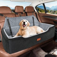 HEGGCOOE large dog car seat installed in back seat for secure, comfortable travel.