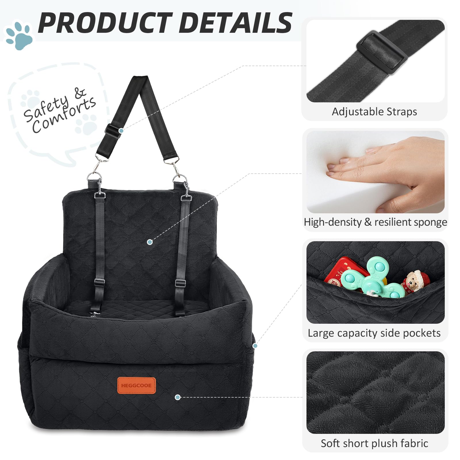 HEGGCOOE memory foam booster cushion cradles pets on bumpy roads.