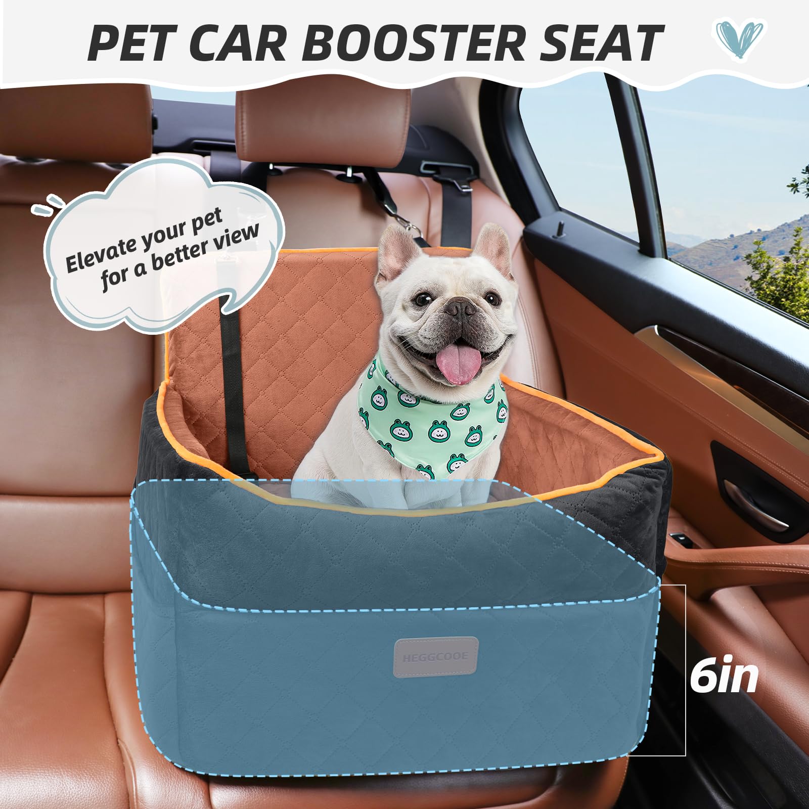 HEGGCOOE memory foam dog booster cushion provides soft stability over bumps.