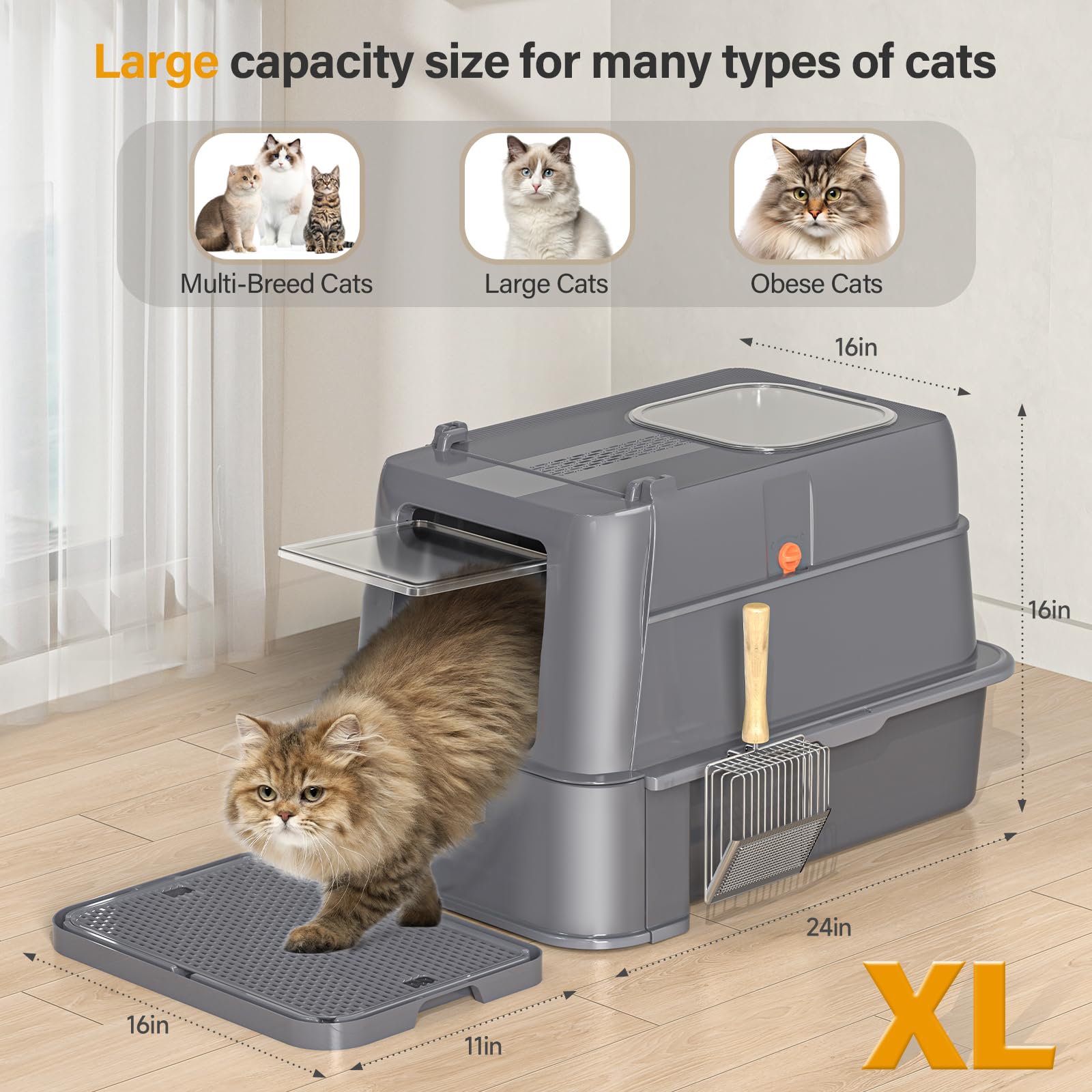 HEGGCOOE top-exit litter box provides easy exits and reduces litter tracking.