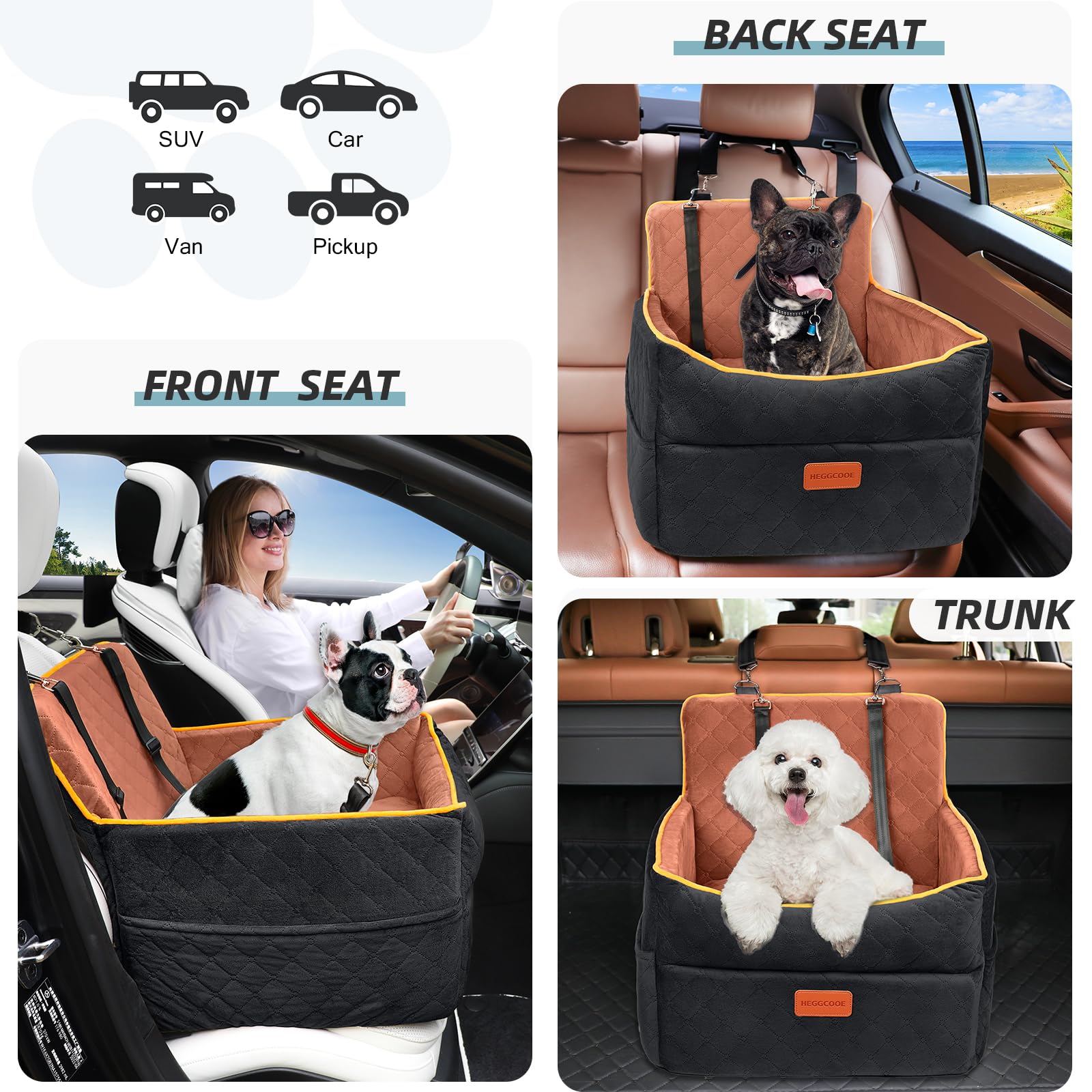 HEGGCOOE two safety belts attach to harness for secure travel.