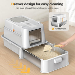 HEGGCOOE XL cat litter box top view highlights spacious interior for big cats and multi-cat homes