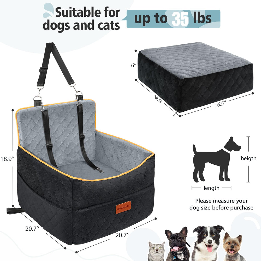 HEGGCOOE dog car seat includes two safety belts for secure harness attachment