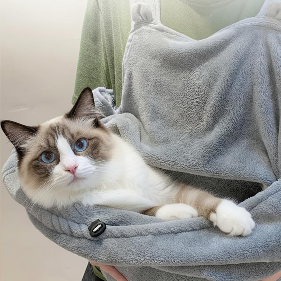HeiheiTom cat apron carrier adjustable bib close-up emphasizes customizable fit.