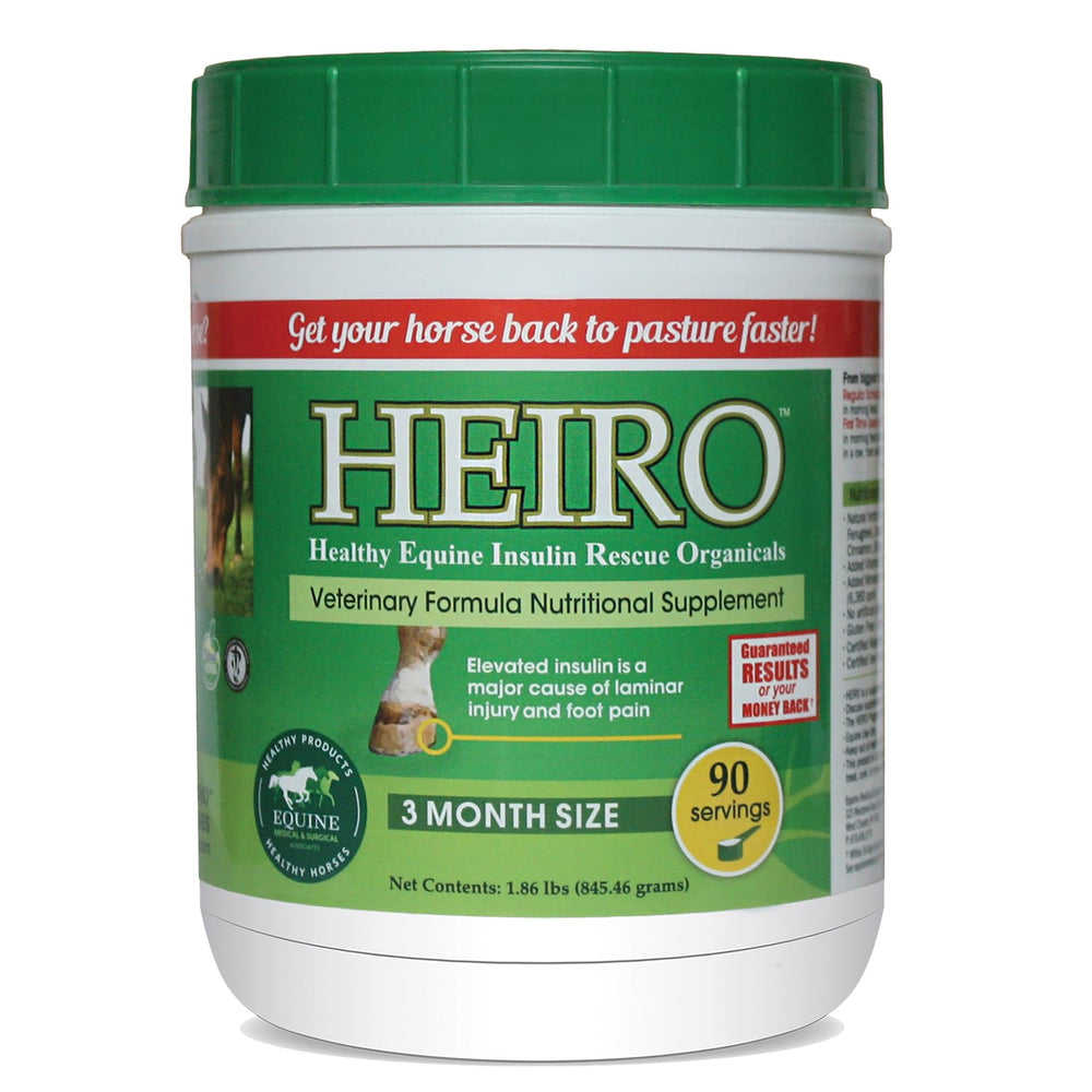 Heiro 90 Servings bottle front promoting hoof and foot health support for horses