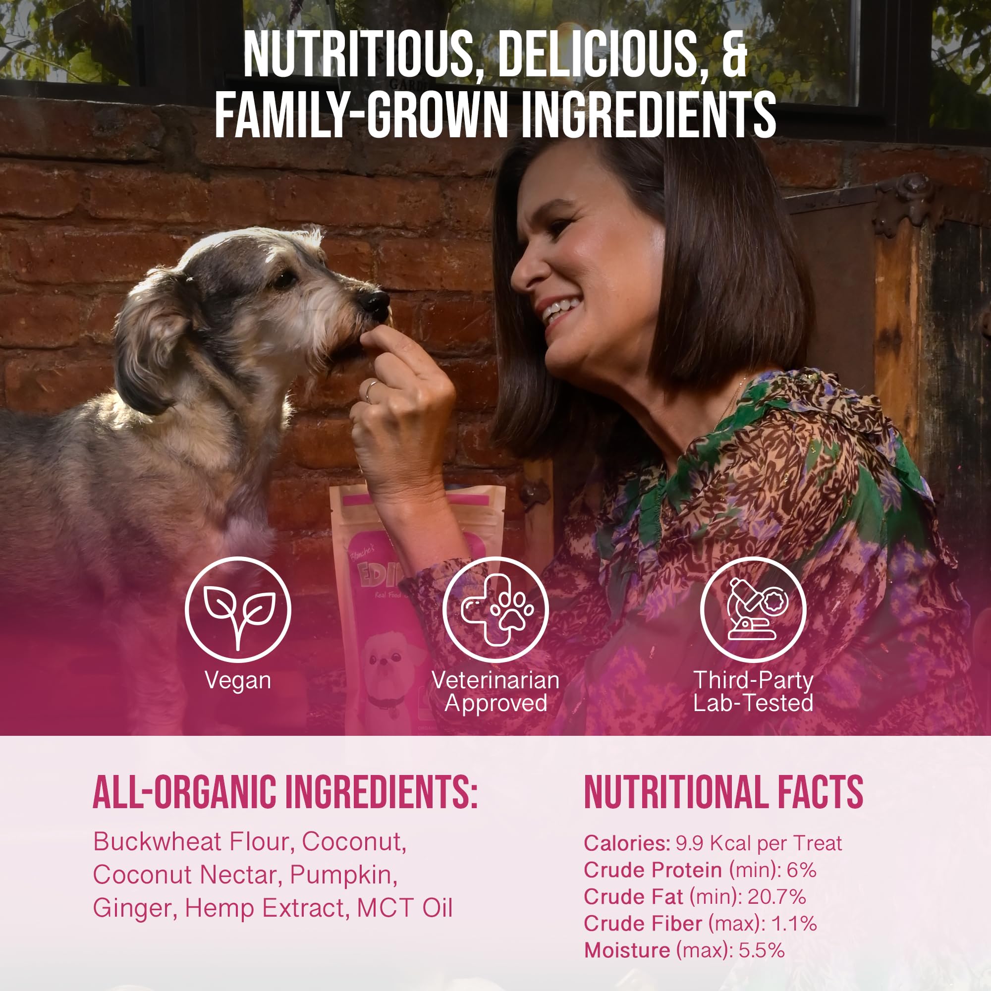 Hemp Dog Health Blanche treats dog ready to enjoy soothing snack.
