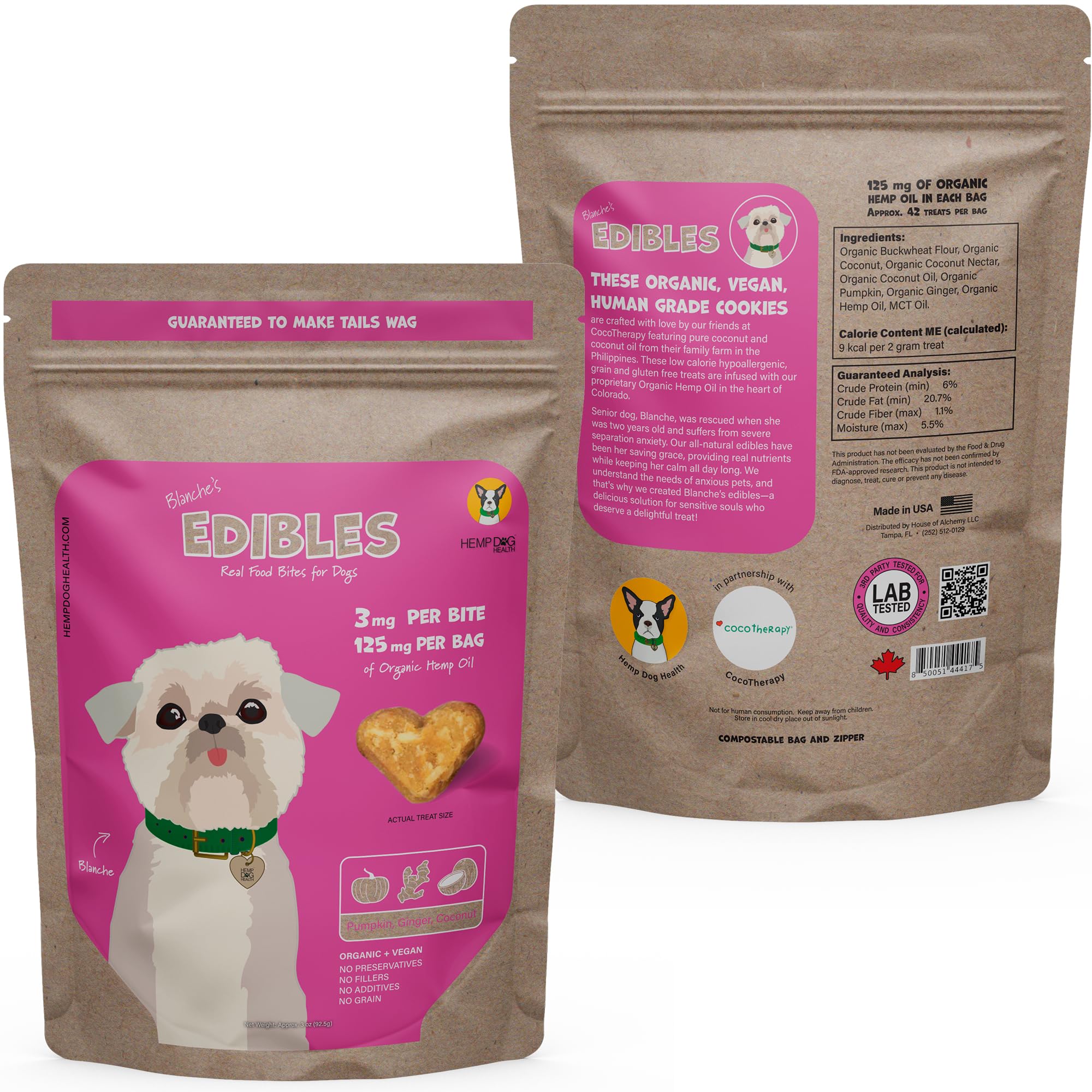 Hemp Dog Health Blanche treats relaxing dog portrait after treat time demonstrates calm moments.