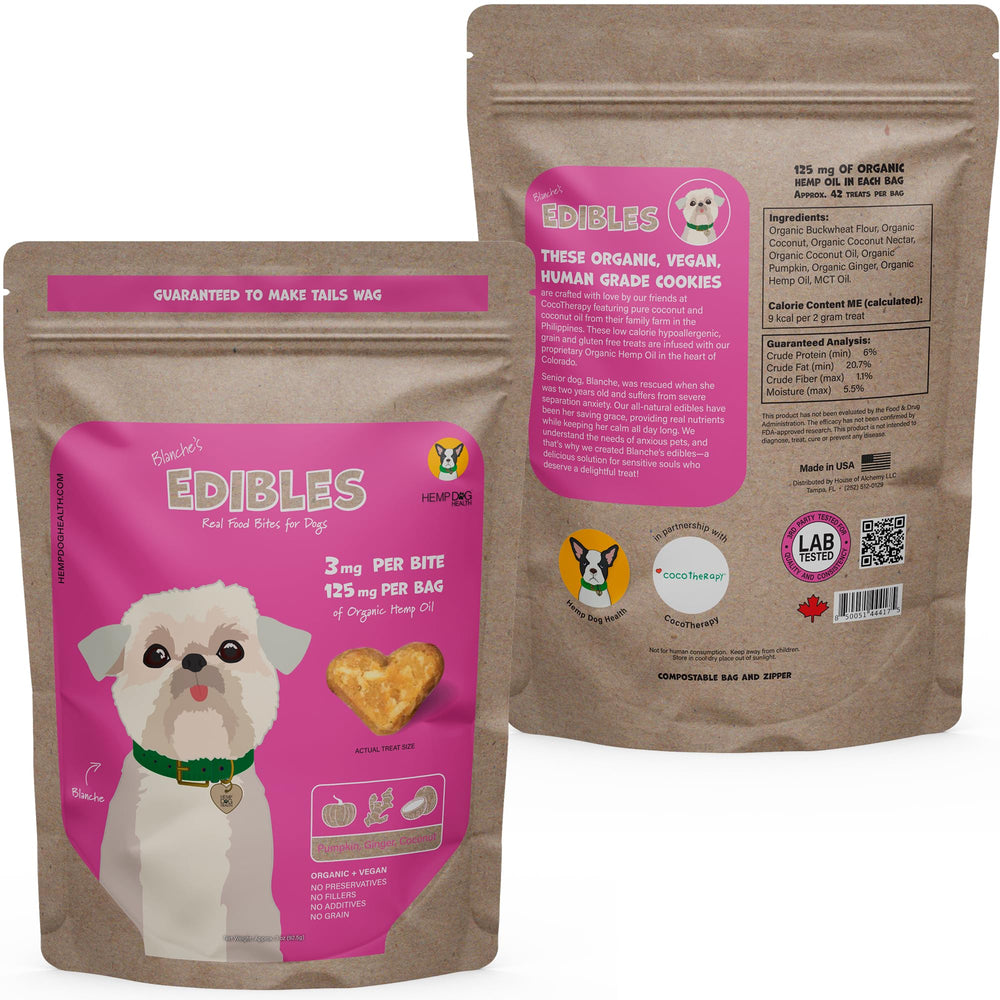 Hemp Dog Health Blanche treats relaxing dog portrait after treat time demonstrates calm moments.