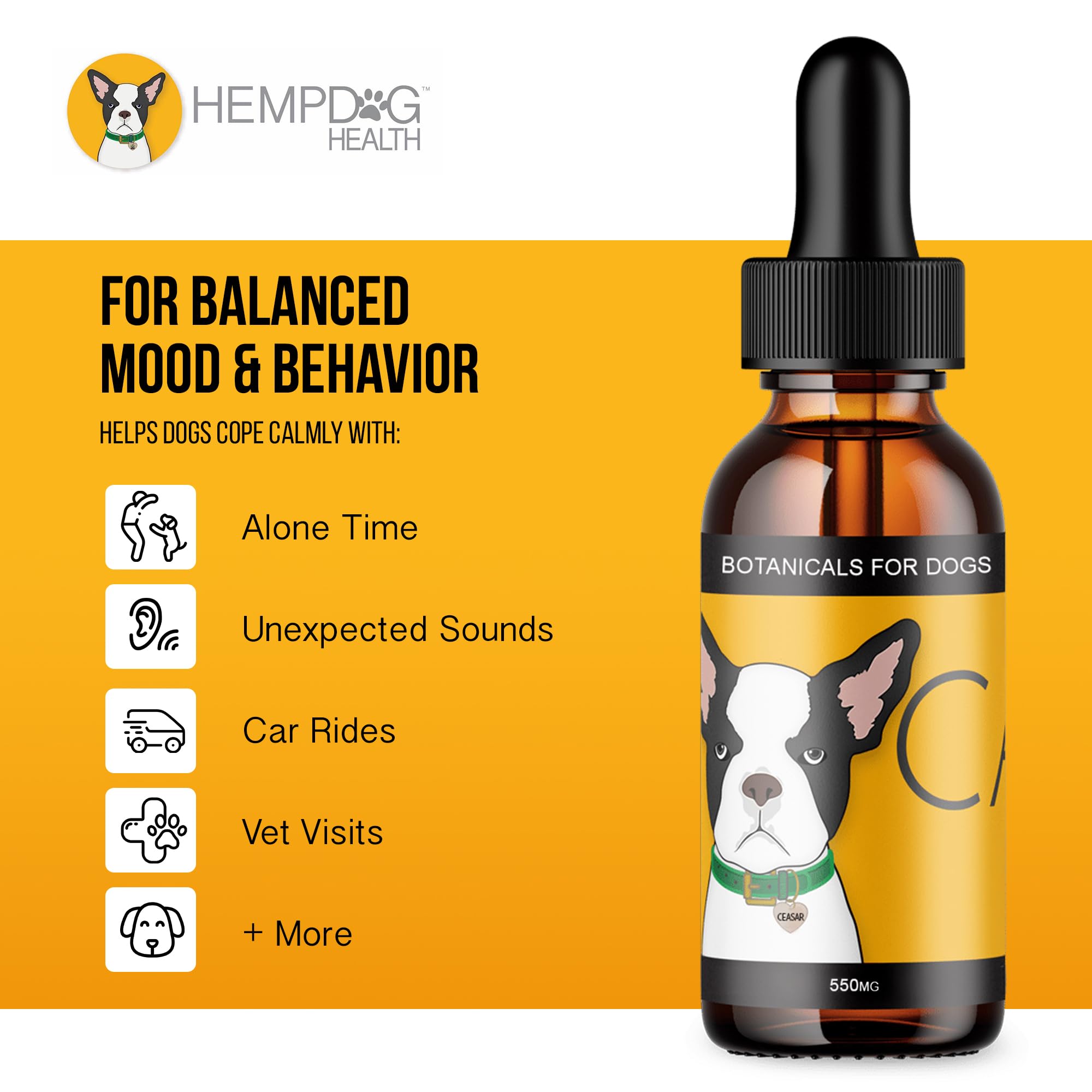 Hemp Dog Health Calm bottle beside lavender sprigs for soothing aroma.