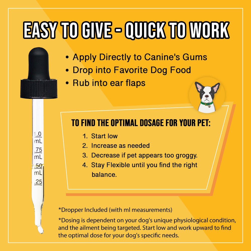 Hemp Dog Health Calm being added to dog’s food for easy dosing.