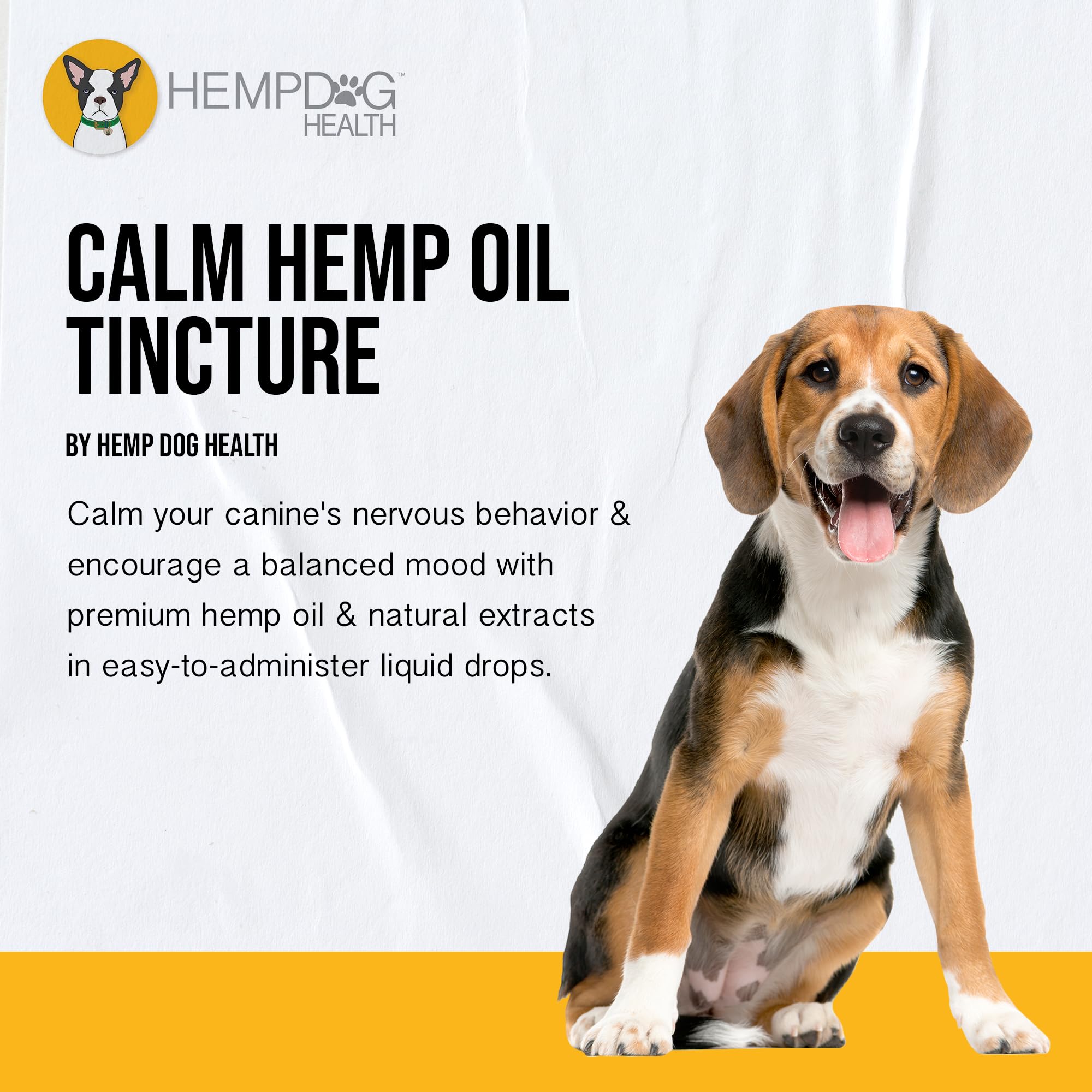 Hemp Dog Health Calm drops on travel-ready bottle for travel anxiety.