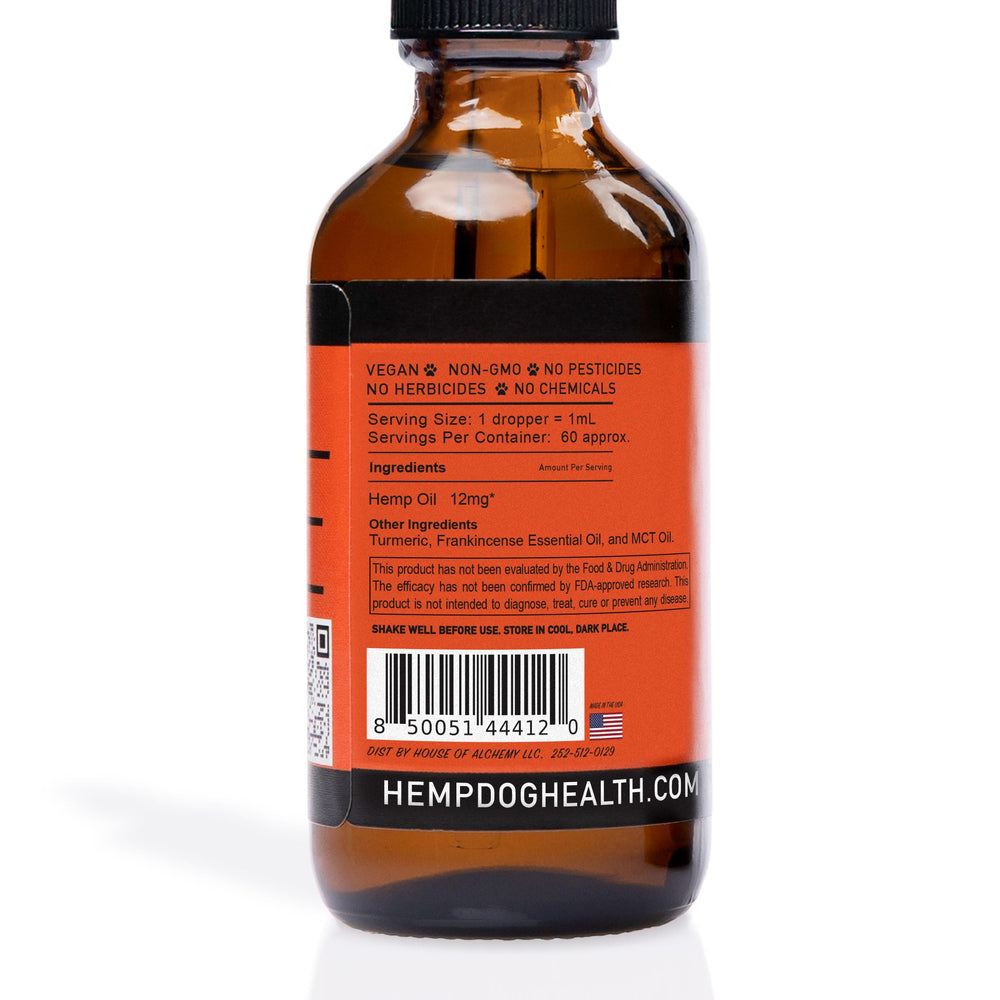 Hemp Dog Health Ease hip and joint wellness visuals alongside bottle.
