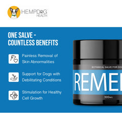 Hemp Dog Health Remedy USA-made badge on packaging communicates small-batch quality