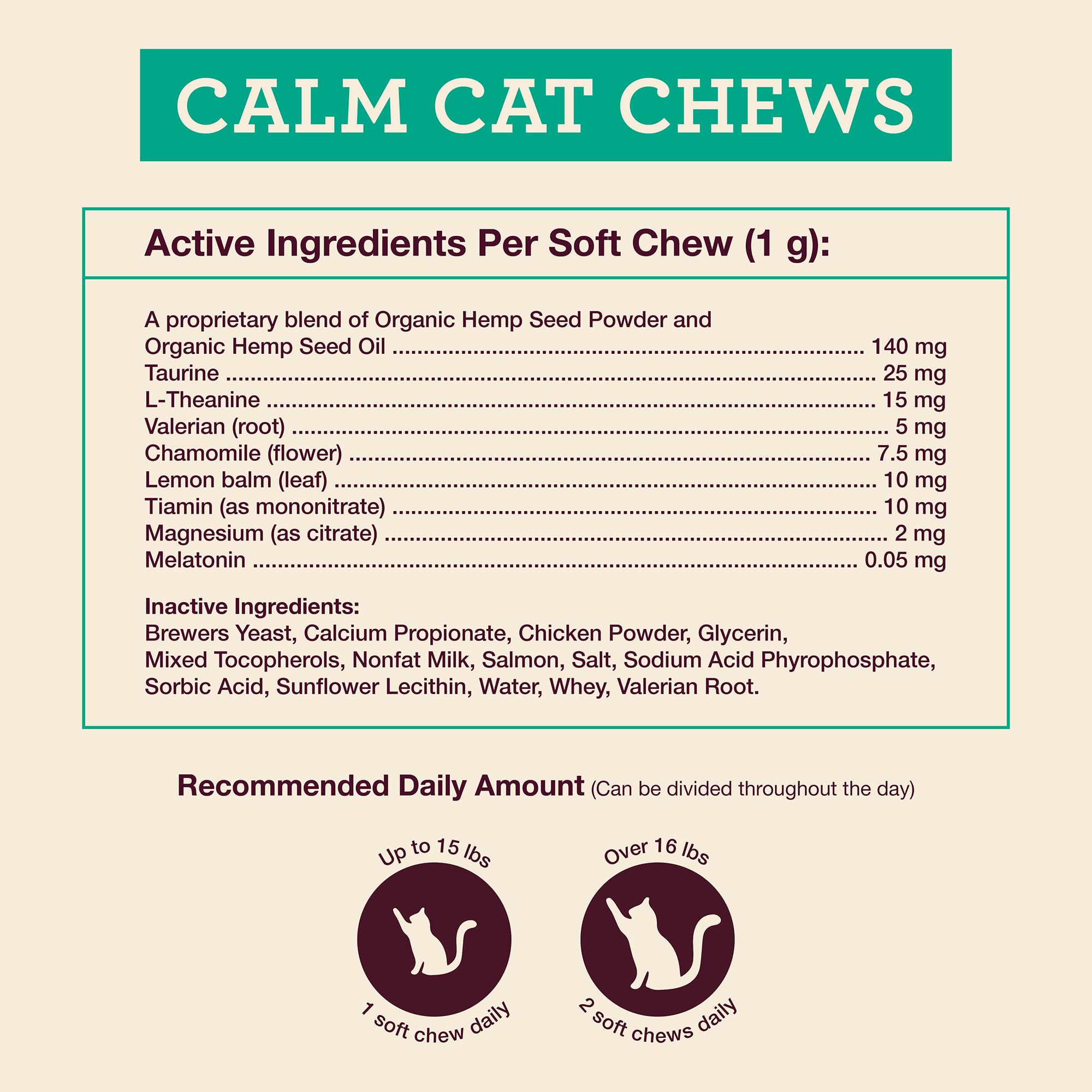 Hemp Well Calm Cat Soft Chews vet-recommended badge signals trusted pet care.