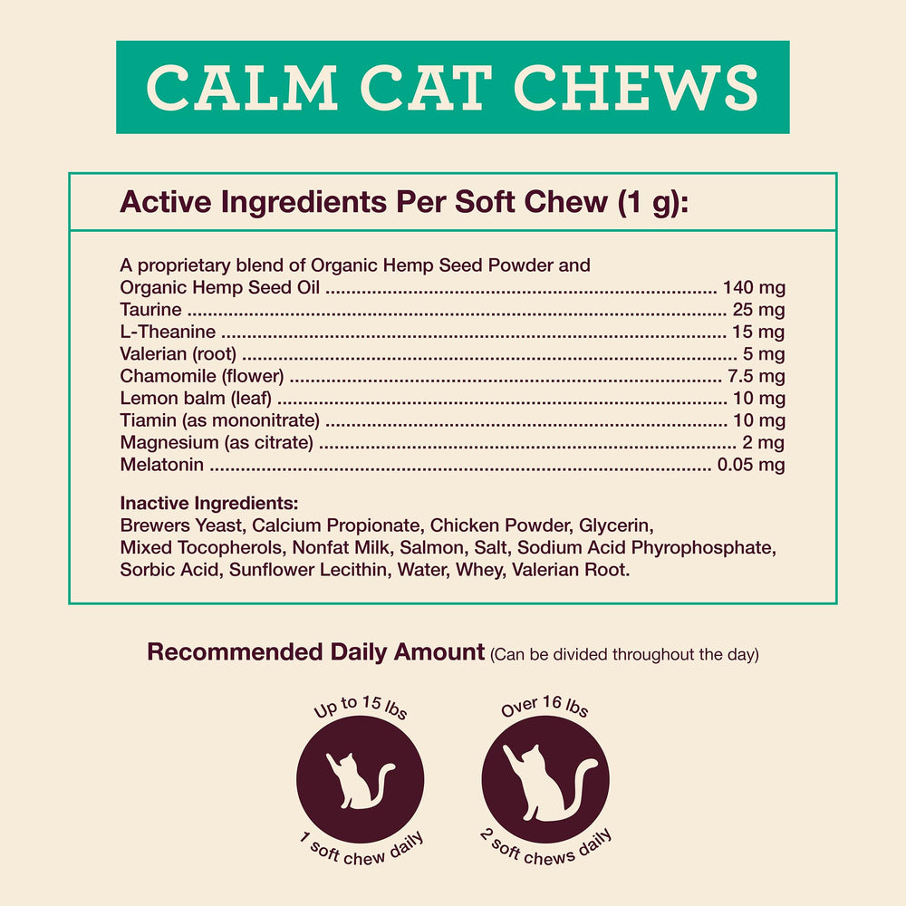 Hemp Well Calm Cat Soft Chews vet-recommended badge signals trusted pet care.