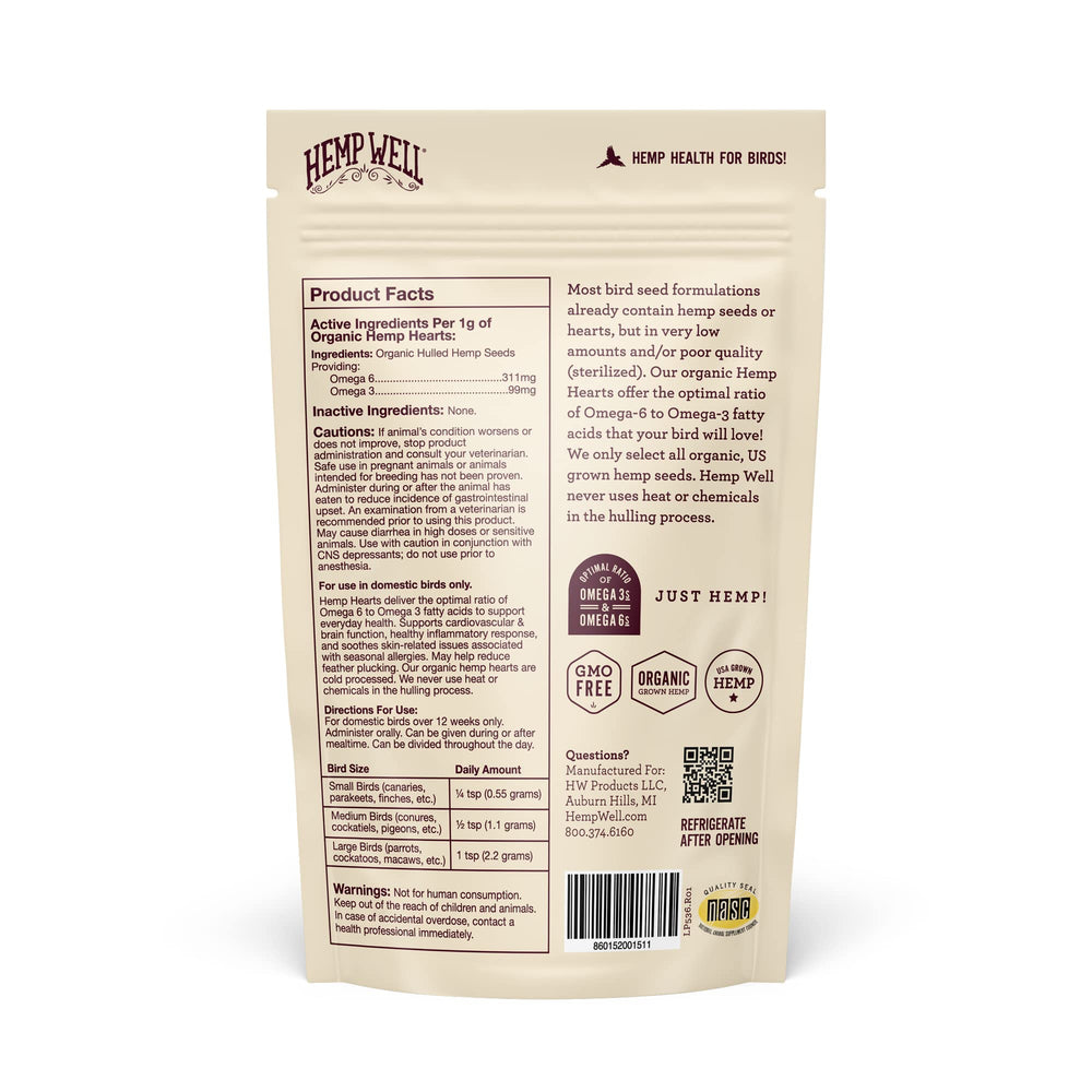 Hemp Well Hemp Hearts GMO-free certification on label
