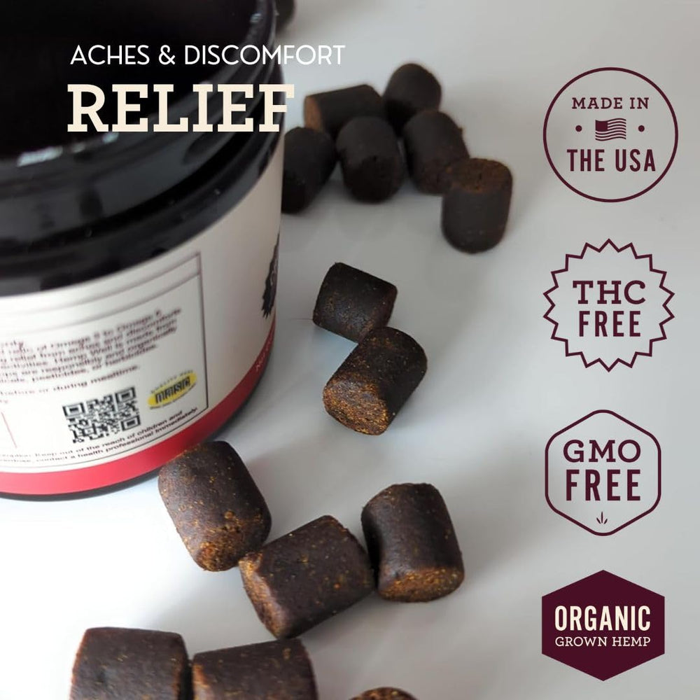 Hemp Well Relief Dog Soft Chews closeup shows soft texture for easy dosing