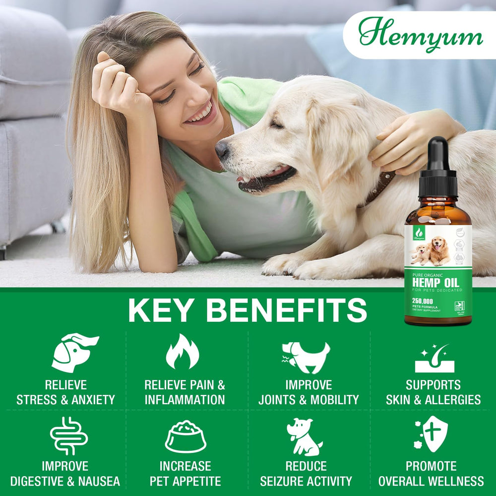 Hemyum Hemp Oil precision dropper highlights easy dosing for dogs and cats.